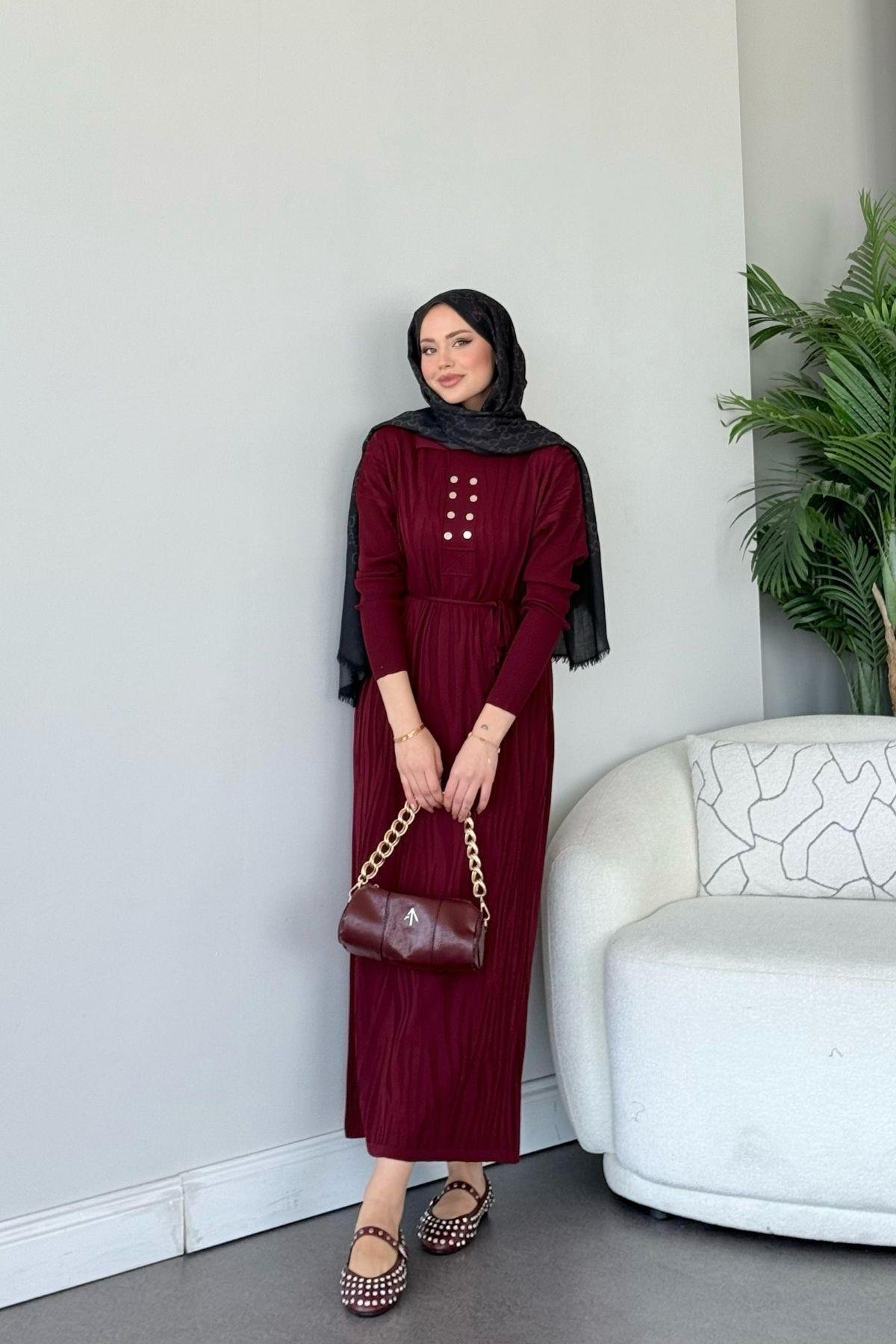 Osaka Zebra Desen Merserize Elbise Bordo, Fiyatları Osaka Zebra Desen Merserize Elbise Bordo- Haza Moda 