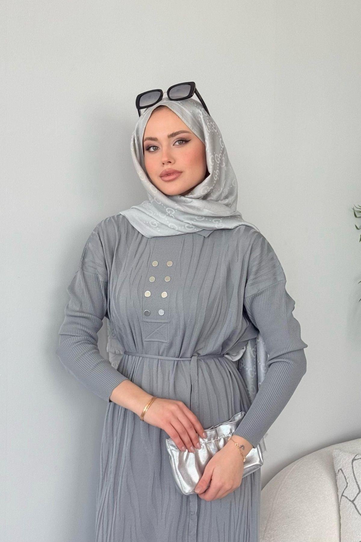 Osaka Zebra Desen Merserize Elbise Gri, Fiyatları Osaka Zebra Desen Merserize Elbise Gri- Haza Moda 