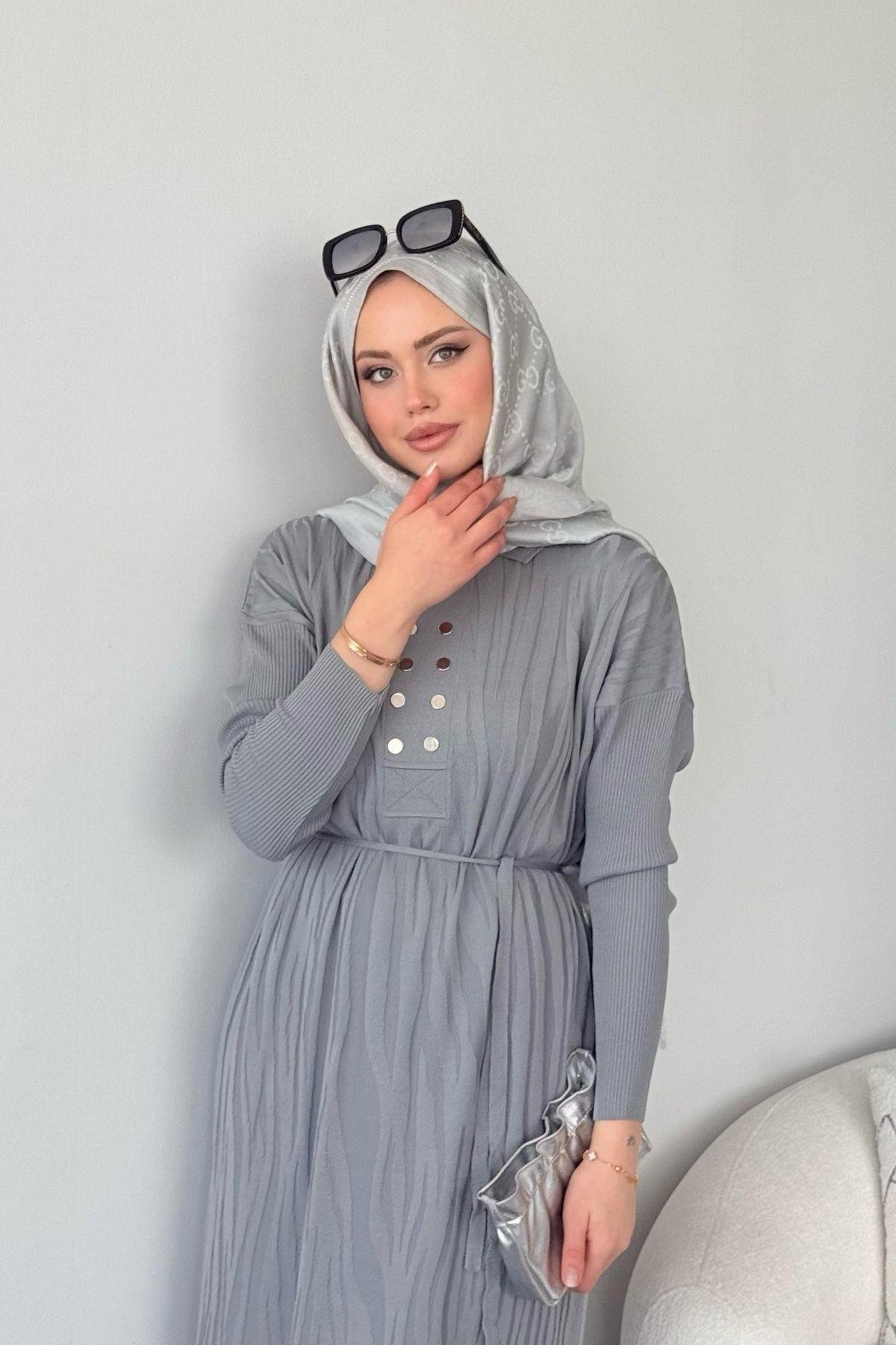 Osaka Zebra Desen Merserize Elbise Gri, Fiyatları Osaka Zebra Desen Merserize Elbise Gri- Haza Moda 