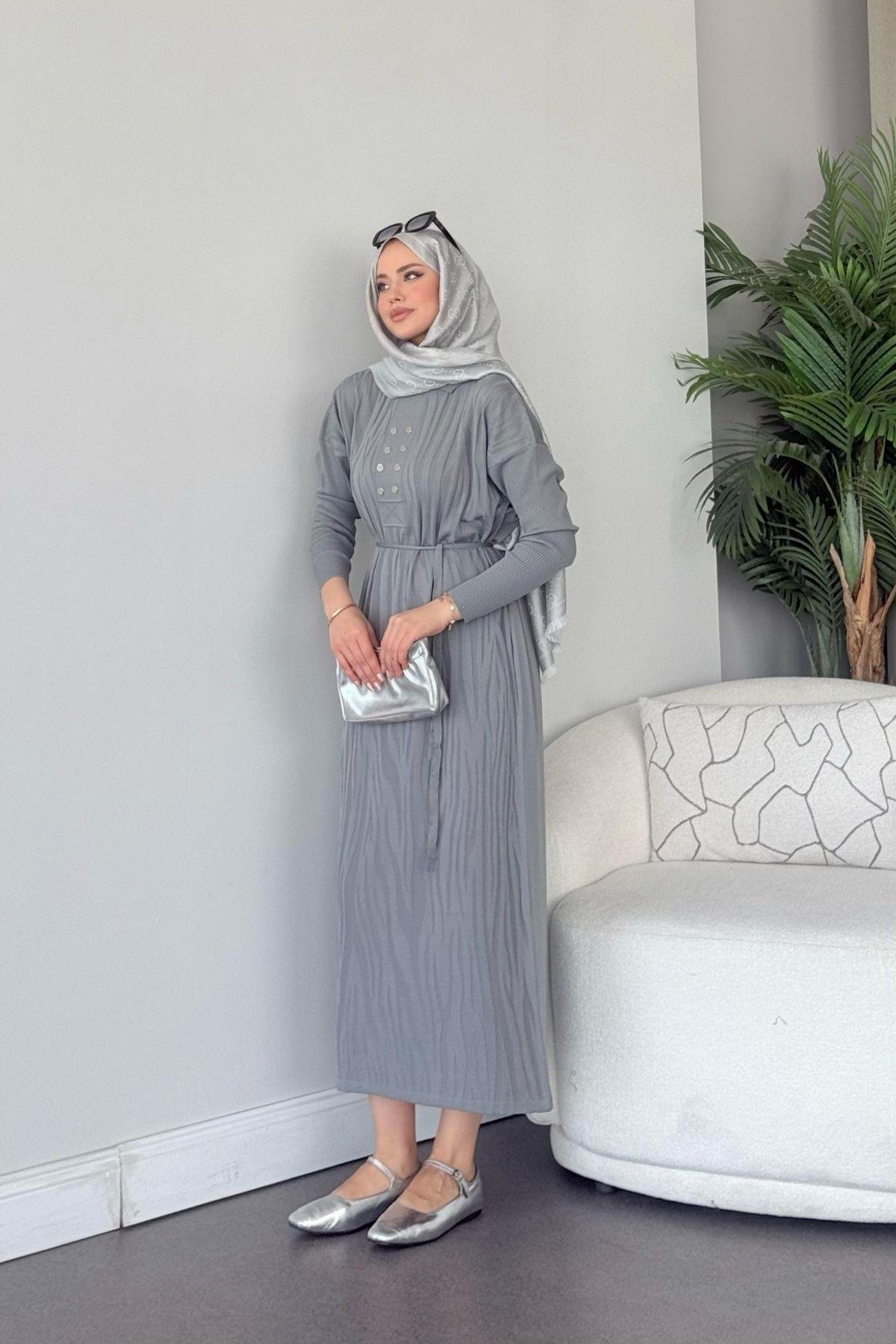 Osaka Zebra Desen Merserize Elbise Gri, Fiyatları Osaka Zebra Desen Merserize Elbise Gri- Haza Moda 