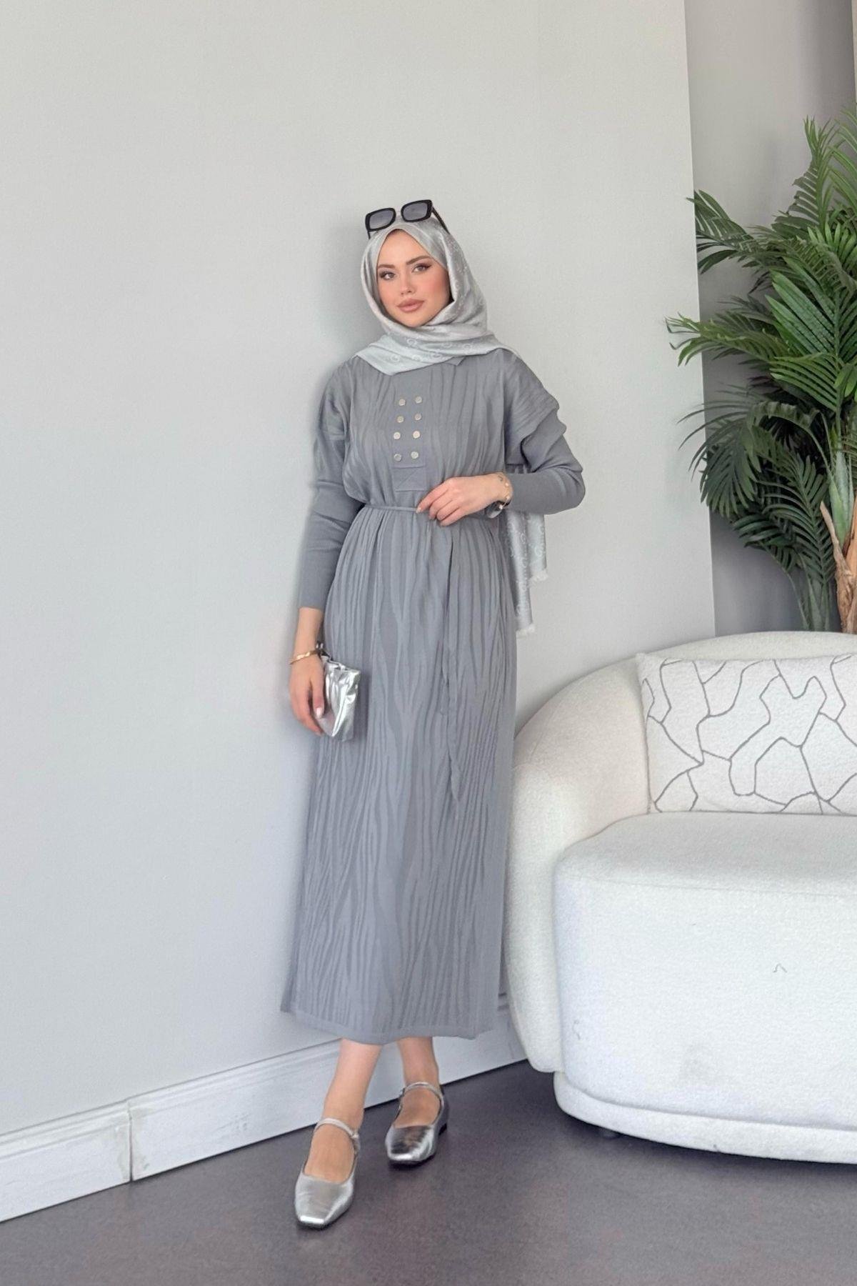 Osaka Zebra Desen Merserize Elbise Gri, Fiyatları Osaka Zebra Desen Merserize Elbise Gri- Haza Moda 