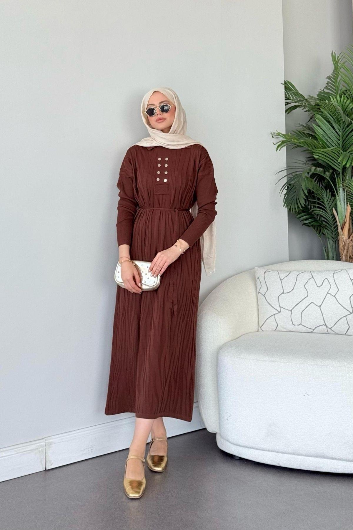 Osaka Zebra Desen Merserize Elbise Kahverengi, Fiyatları Osaka Zebra Desen Merserize Elbise Kahve- Haza Moda 