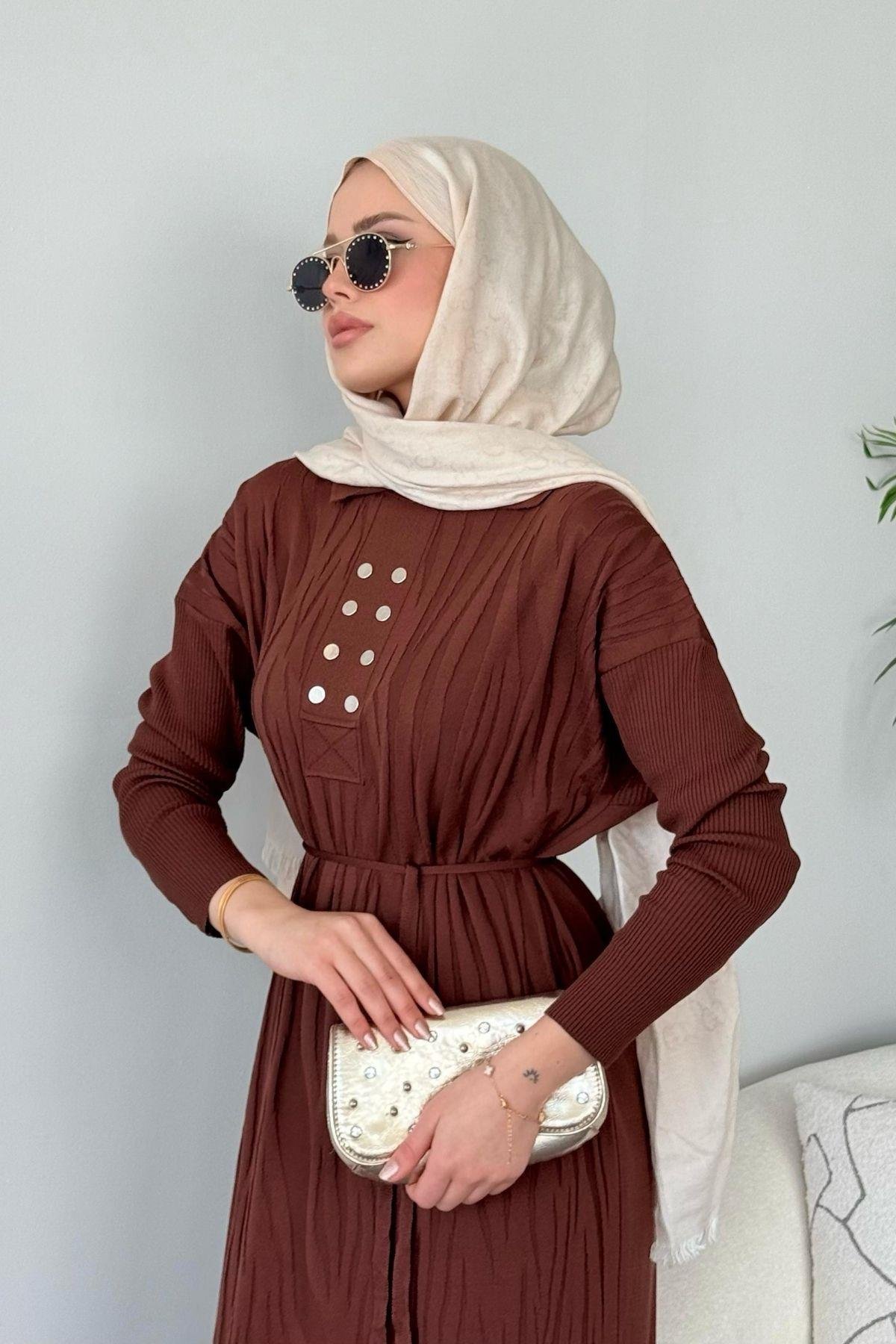 Osaka Zebra Desen Merserize Elbise Kahverengi, Fiyatları Osaka Zebra Desen Merserize Elbise Kahve- Haza Moda 