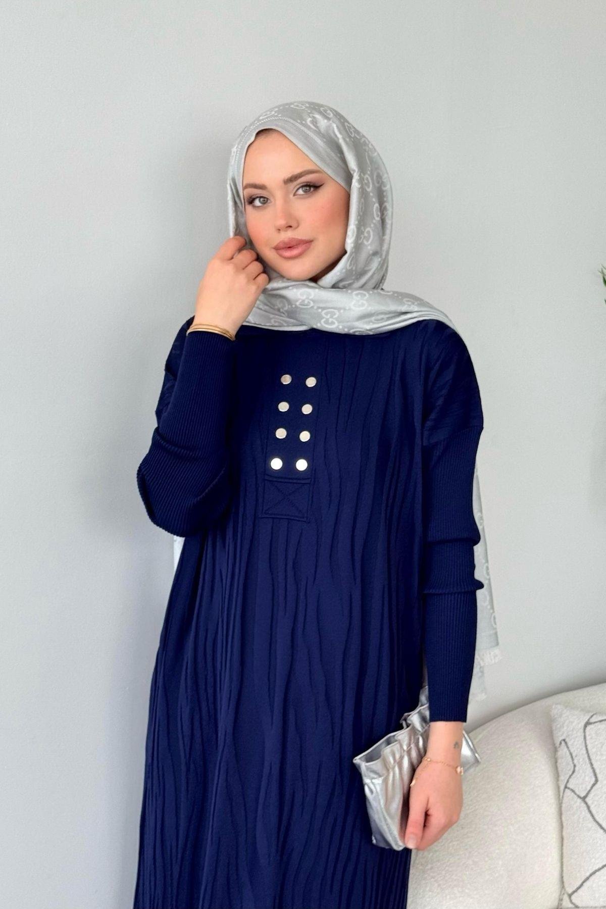 Osaka Zebra Desen Merserize Elbise Lacivert, Fiyatları Osaka Zebra Desen Merserize Elbise Lacivert - Haza Moda 