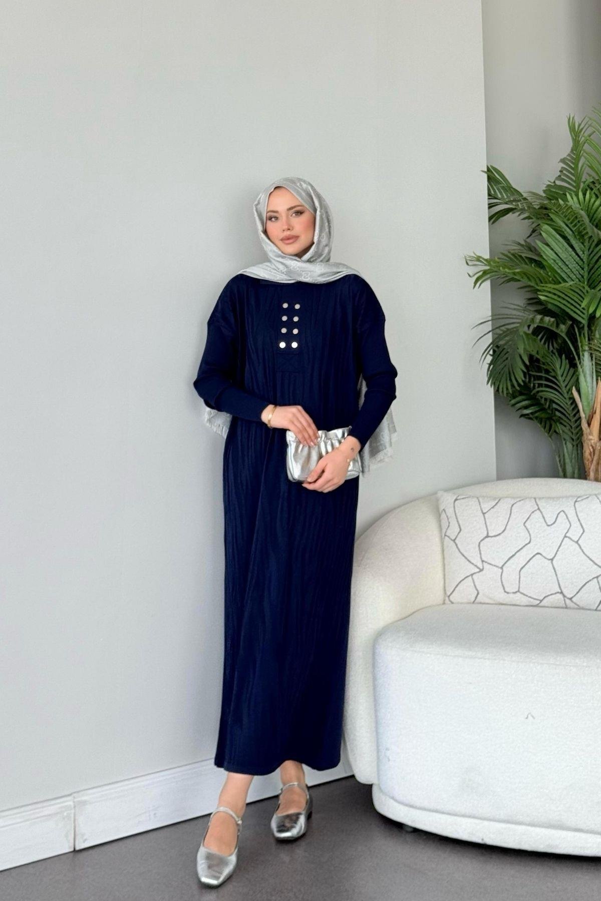 Osaka Zebra Desen Merserize Elbise Lacivert, Fiyatları Osaka Zebra Desen Merserize Elbise Lacivert - Haza Moda 