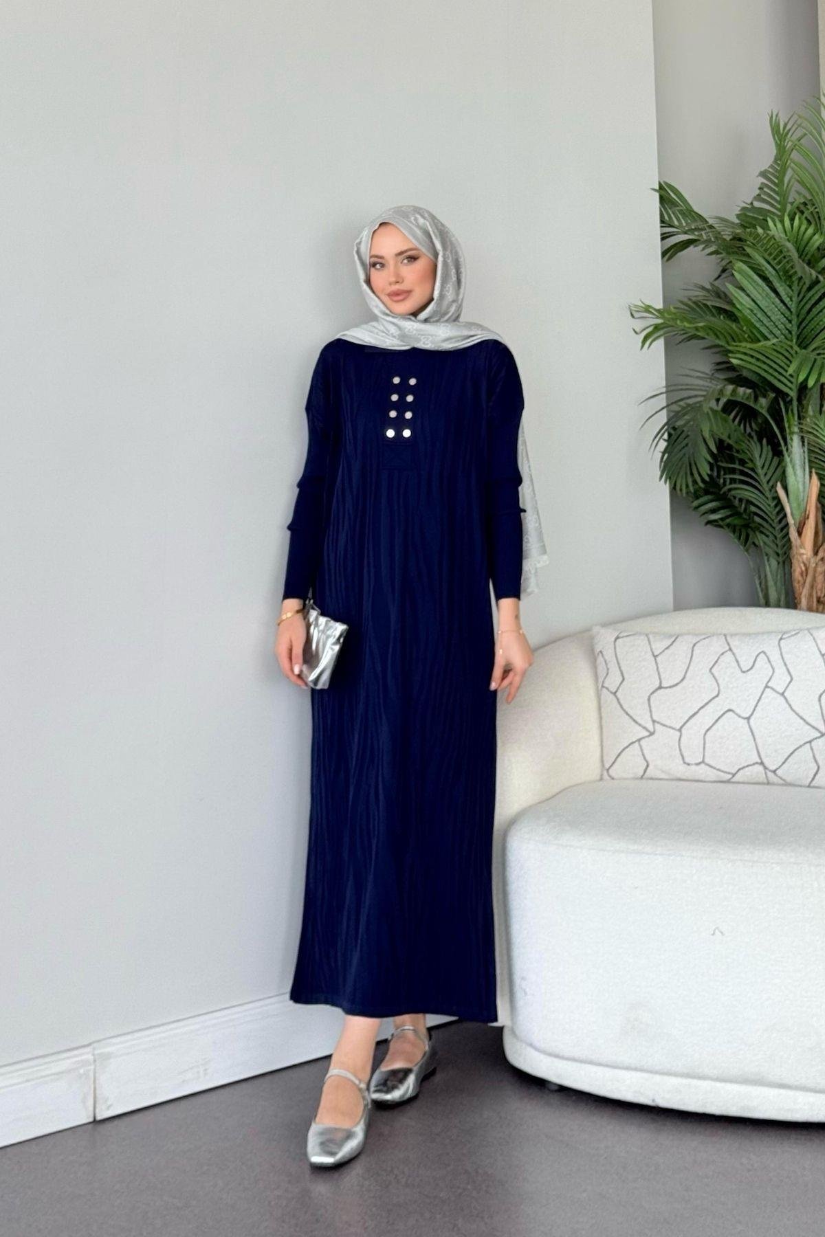 Osaka Zebra Desen Merserize Elbise Lacivert, Fiyatları Osaka Zebra Desen Merserize Elbise Lacivert - Haza Moda 