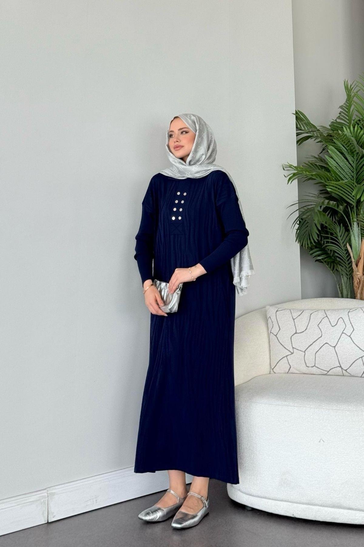 Osaka Zebra Desen Merserize Elbise Lacivert, Fiyatları Osaka Zebra Desen Merserize Elbise Lacivert - Haza Moda 