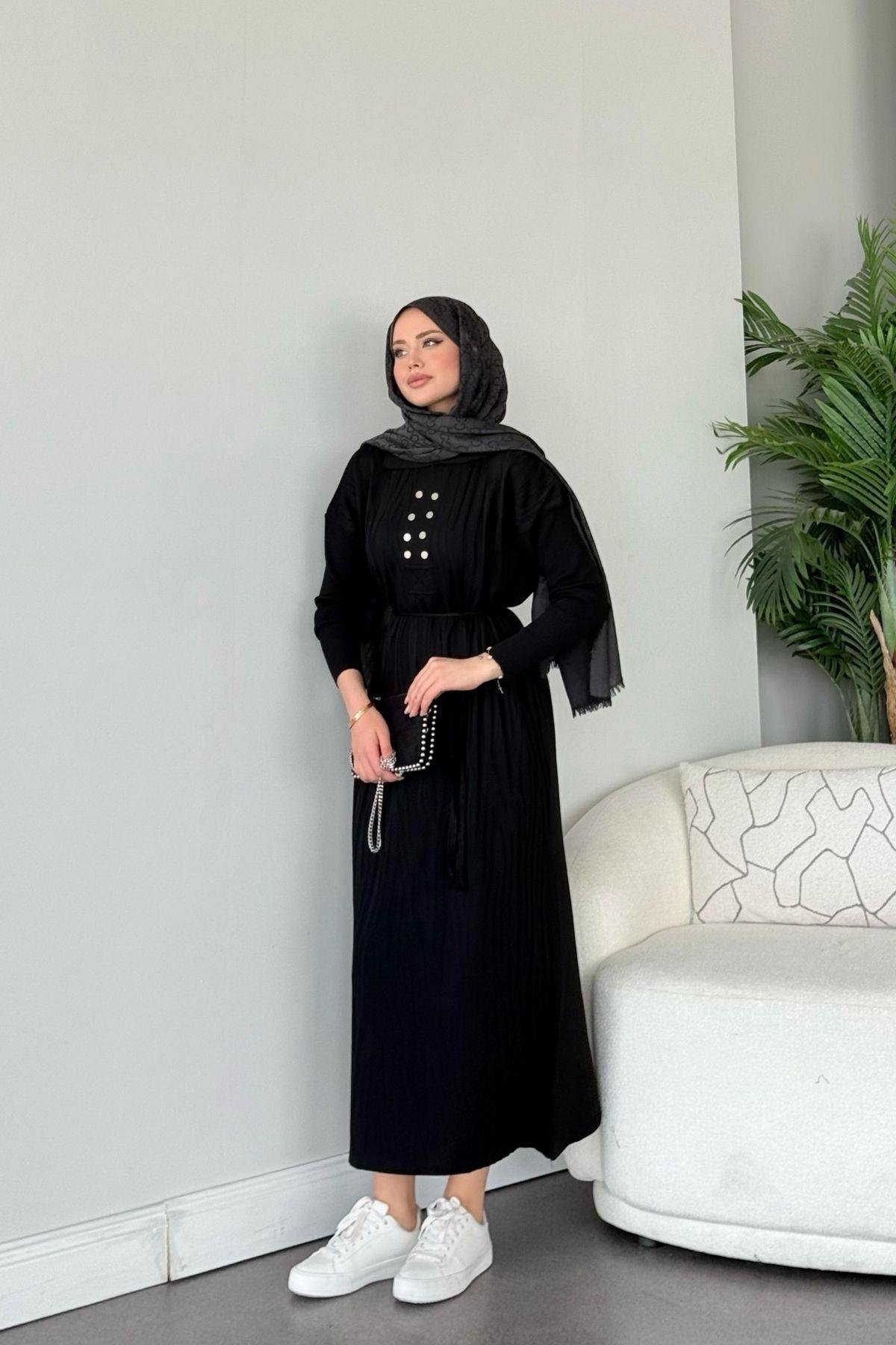 Osaka Zebra Desen Merserize Elbise Siyah, Fiyatları Osaka Zebra Desen Merserize Elbise Siyah- Haza Moda 