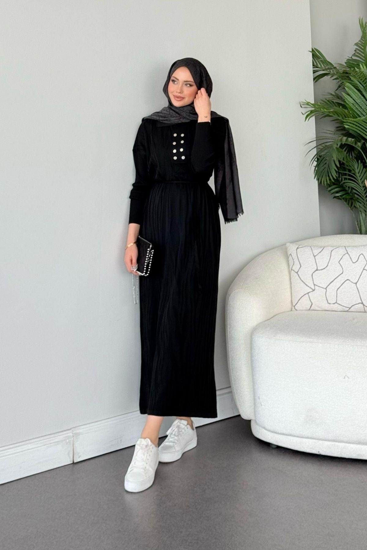 Osaka Zebra Desen Merserize Elbise Siyah, Fiyatları Osaka Zebra Desen Merserize Elbise Siyah- Haza Moda 