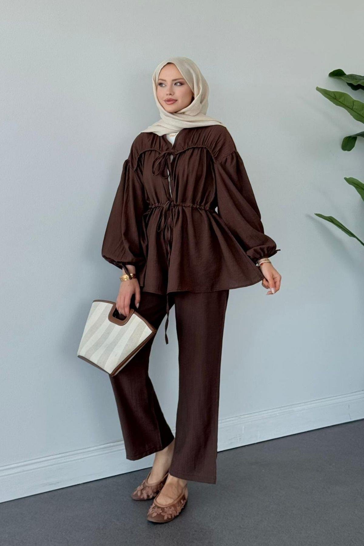 Oscar Büzgülü Takım KAHVE, Fiyatları Oscar Büzgülü Takım KAHVE- Haza Moda 
