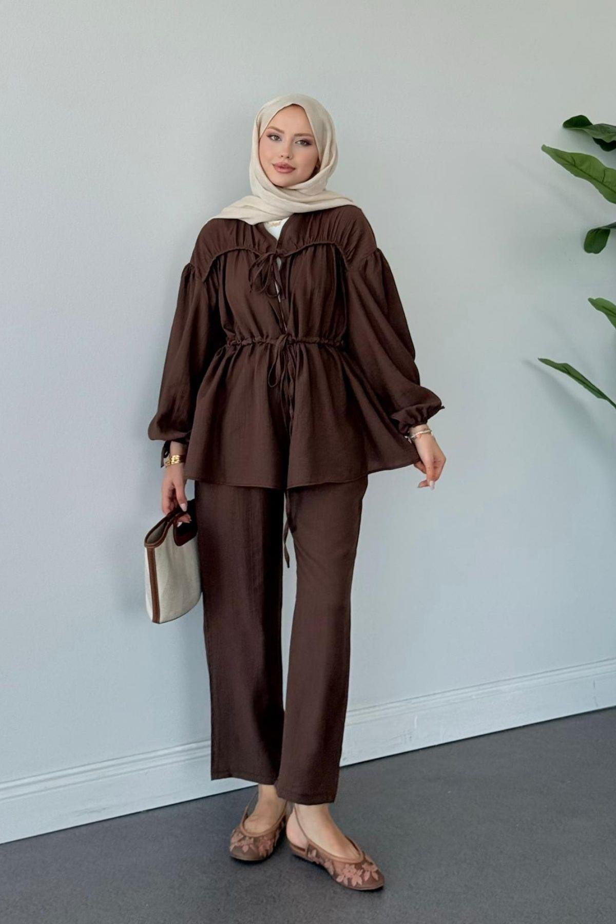 Oscar Büzgülü Takım KAHVE, Fiyatları Oscar Büzgülü Takım KAHVE- Haza Moda 