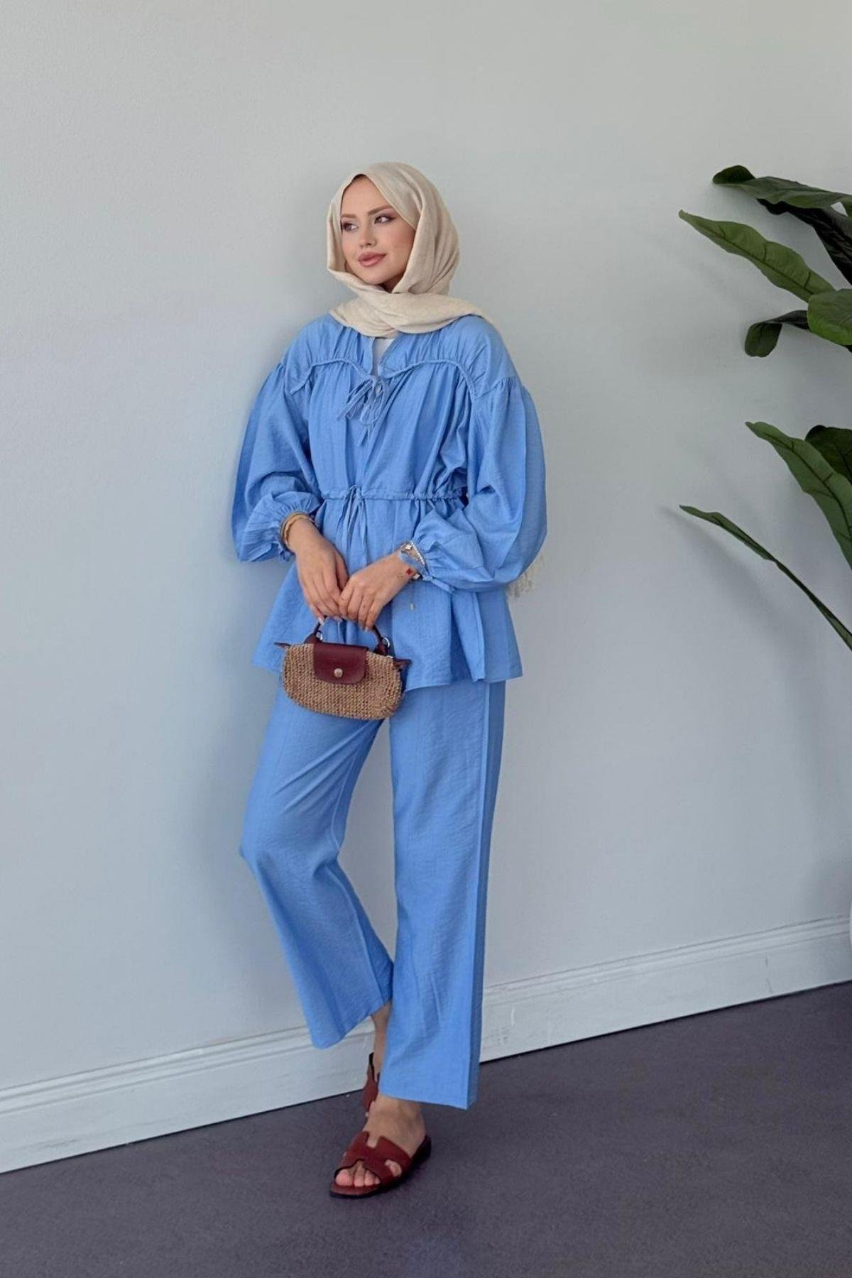 Oscar Büzgülü Takım MAVİ, Fiyatları Oscar Büzgülü Takım MAVİ- Haza Moda 