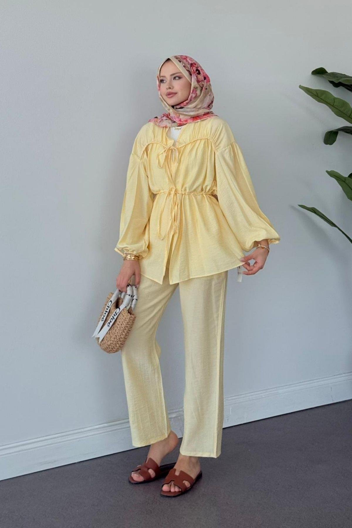 Oscar Büzgülü Takım SARI, Fiyatları Oscar Büzgülü Takım SARI- Haza Moda 
