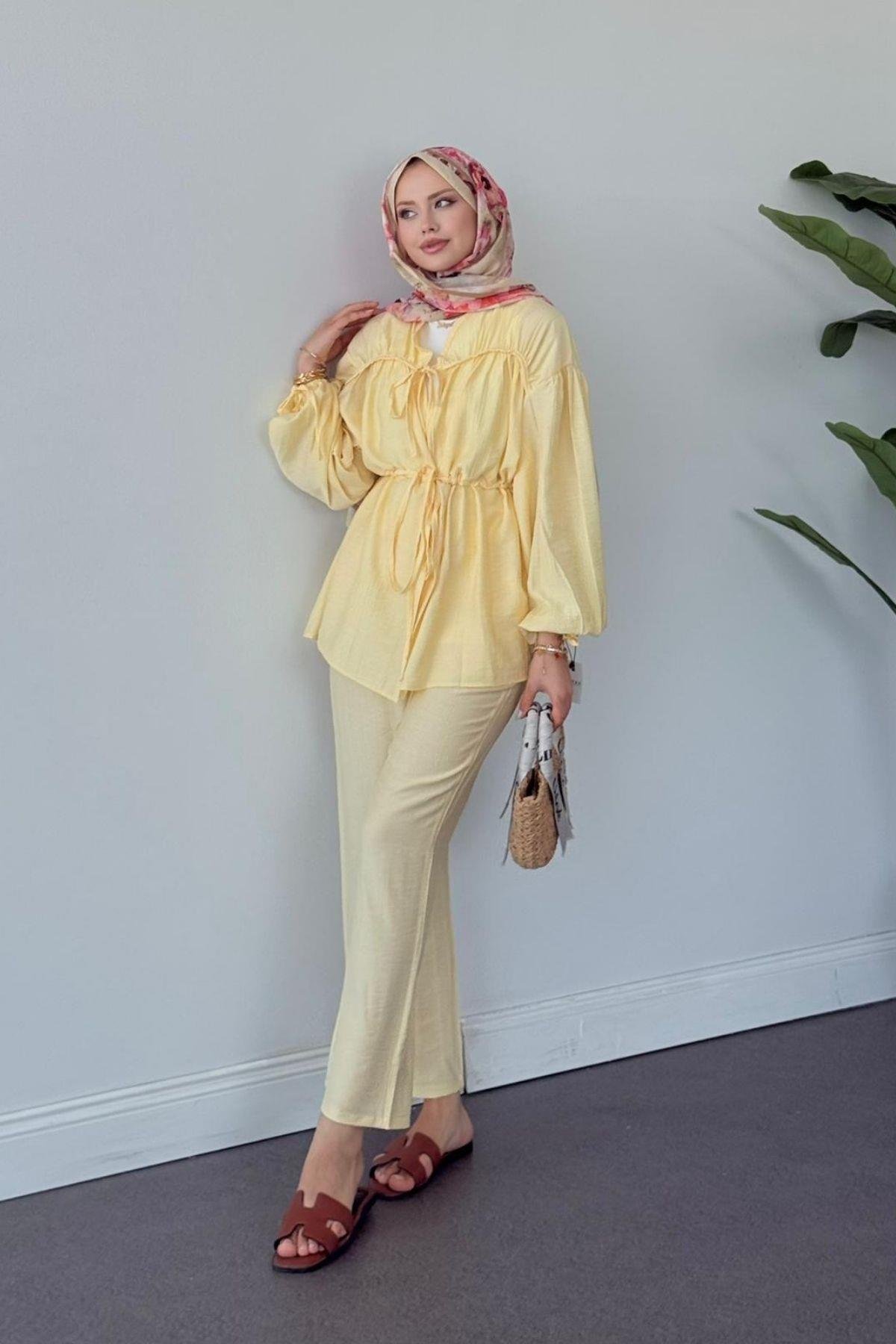 Oscar Büzgülü Takım SARI, Fiyatları Oscar Büzgülü Takım SARI- Haza Moda 