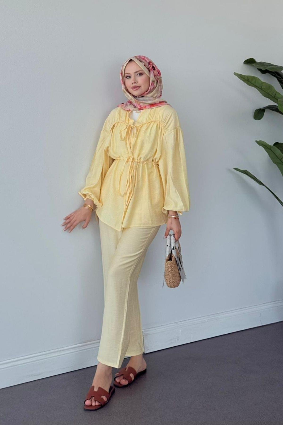 Oscar Büzgülü Takım SARI, Fiyatları Oscar Büzgülü Takım SARI- Haza Moda 
