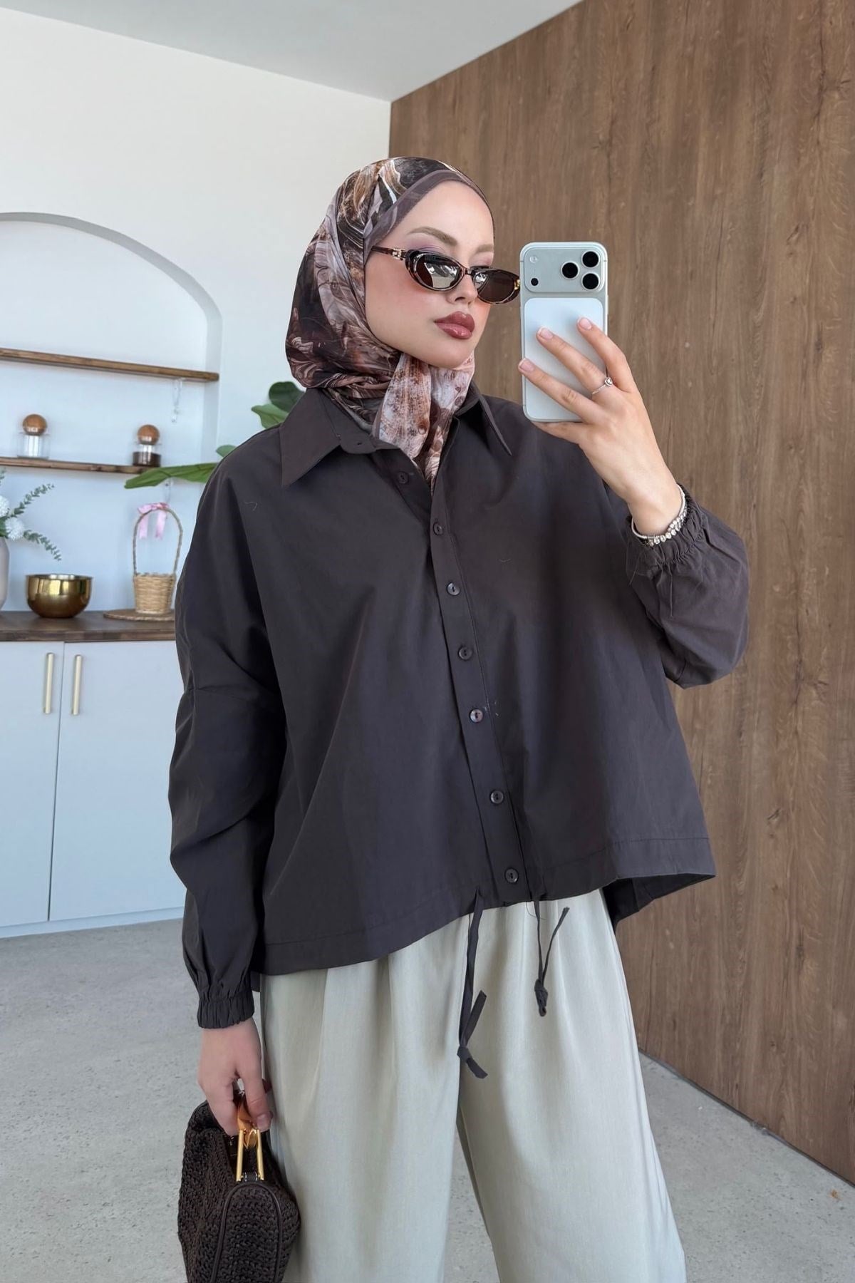 Oversize Poplin Gömek Kahve, Fiyatları 