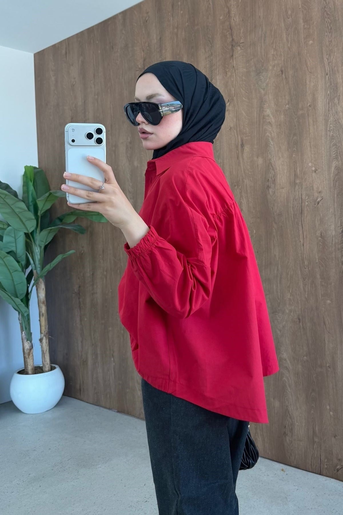 Oversize Poplin Gömek Kırmızı, Fiyatları 