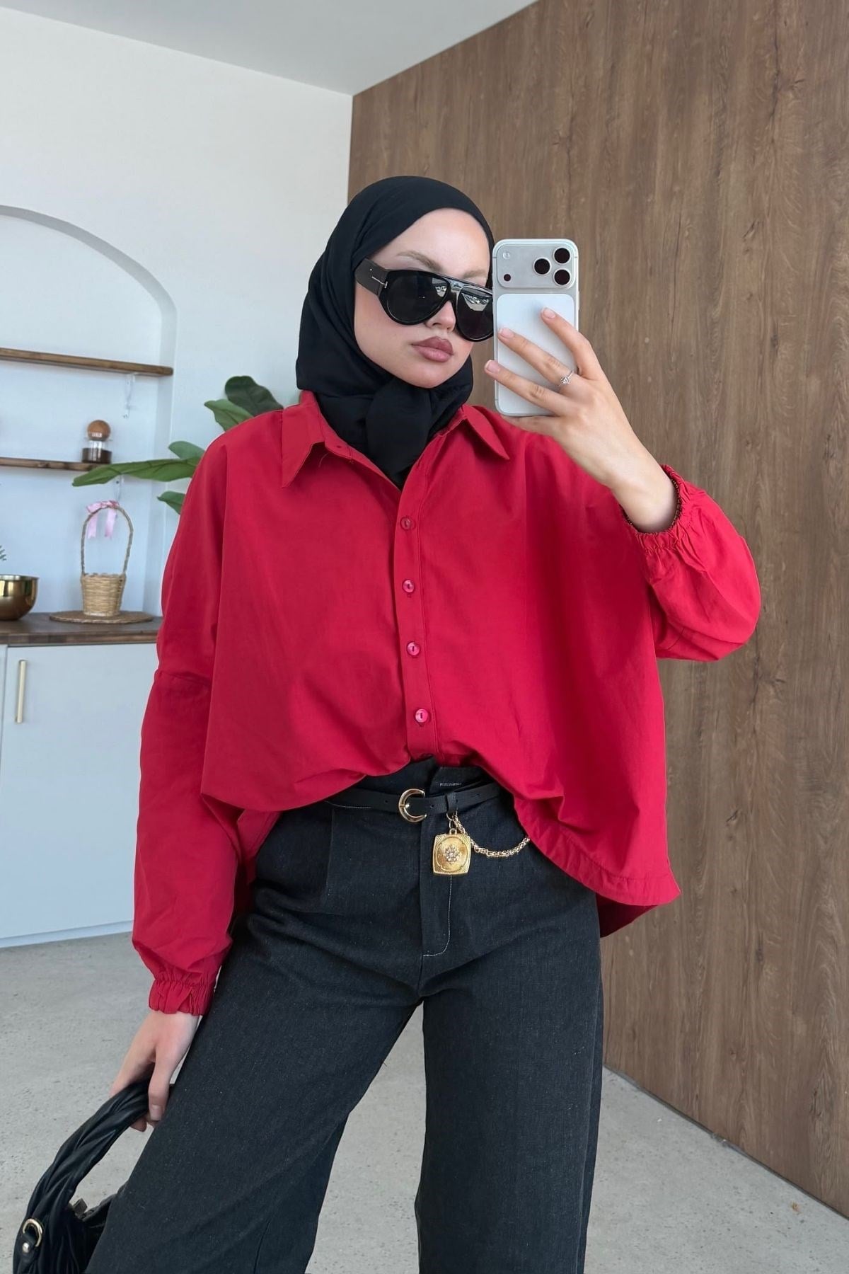 Oversize Poplin Gömek Kırmızı, Fiyatları 