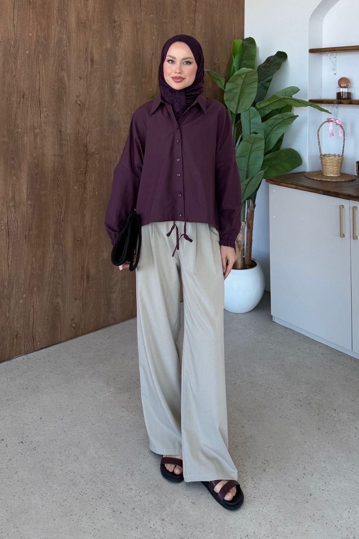 Oversize Poplin Gömek Mürdüm, Fiyatları 