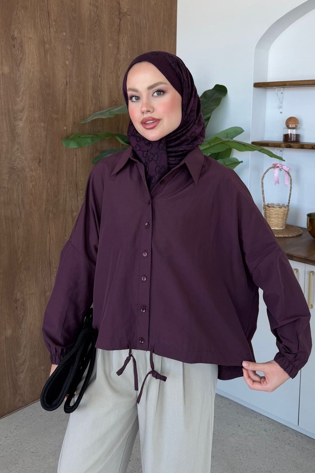 Oversize Poplin Gömek Mürdüm, Fiyatları 