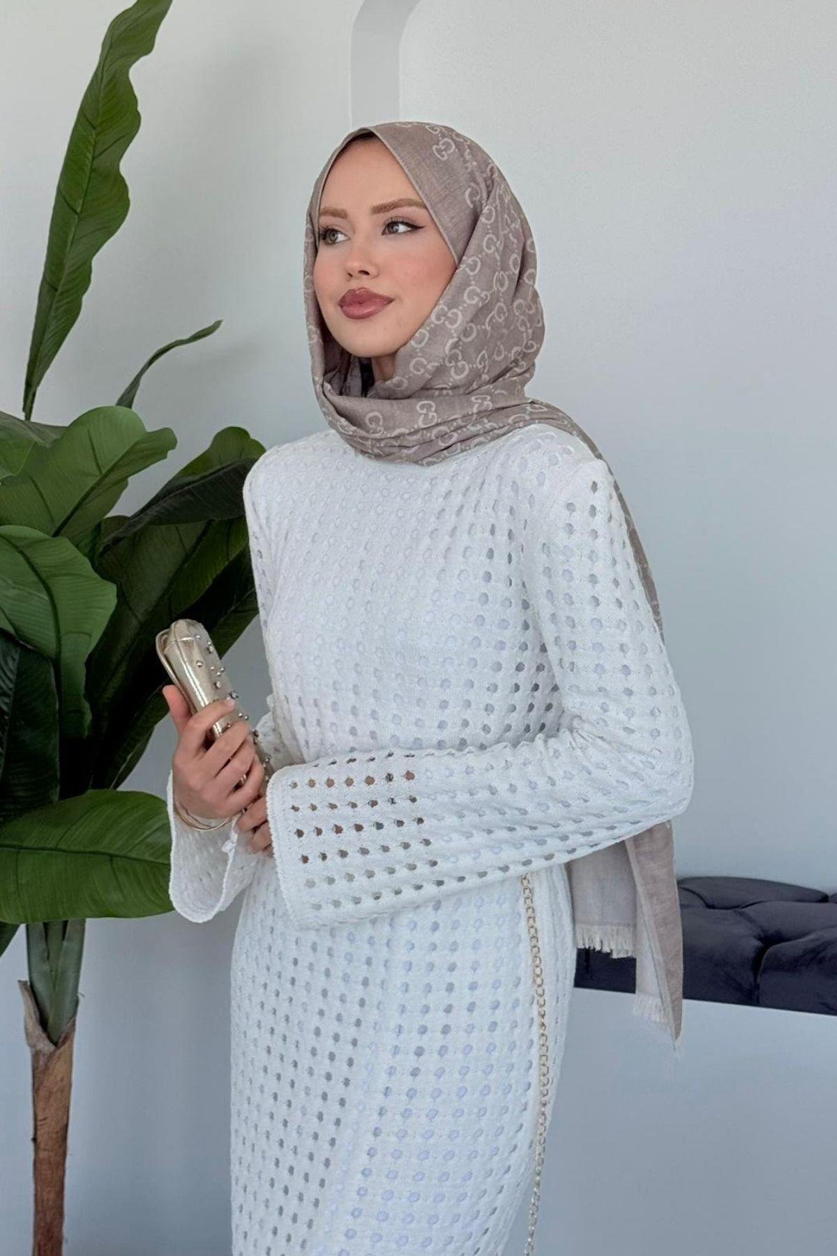 Palmiye Fileli Elbise Beyaz, Fiyatları Palmiye Fileli Elbise Beyaz- Haza Moda