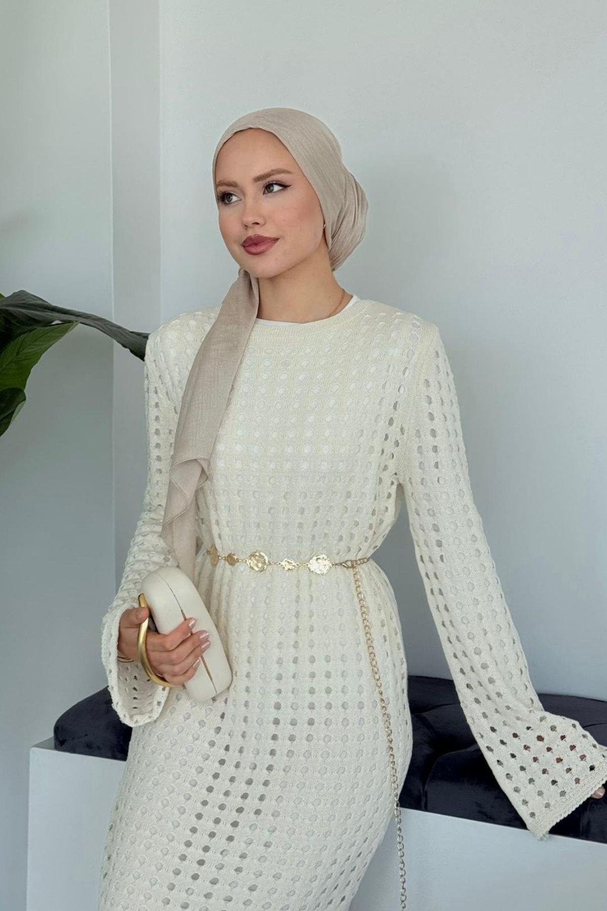 Palmiye Fileli Elbise Ekru, Fiyatları Palmiye Fileli Elbise Ekru- Haza Moda