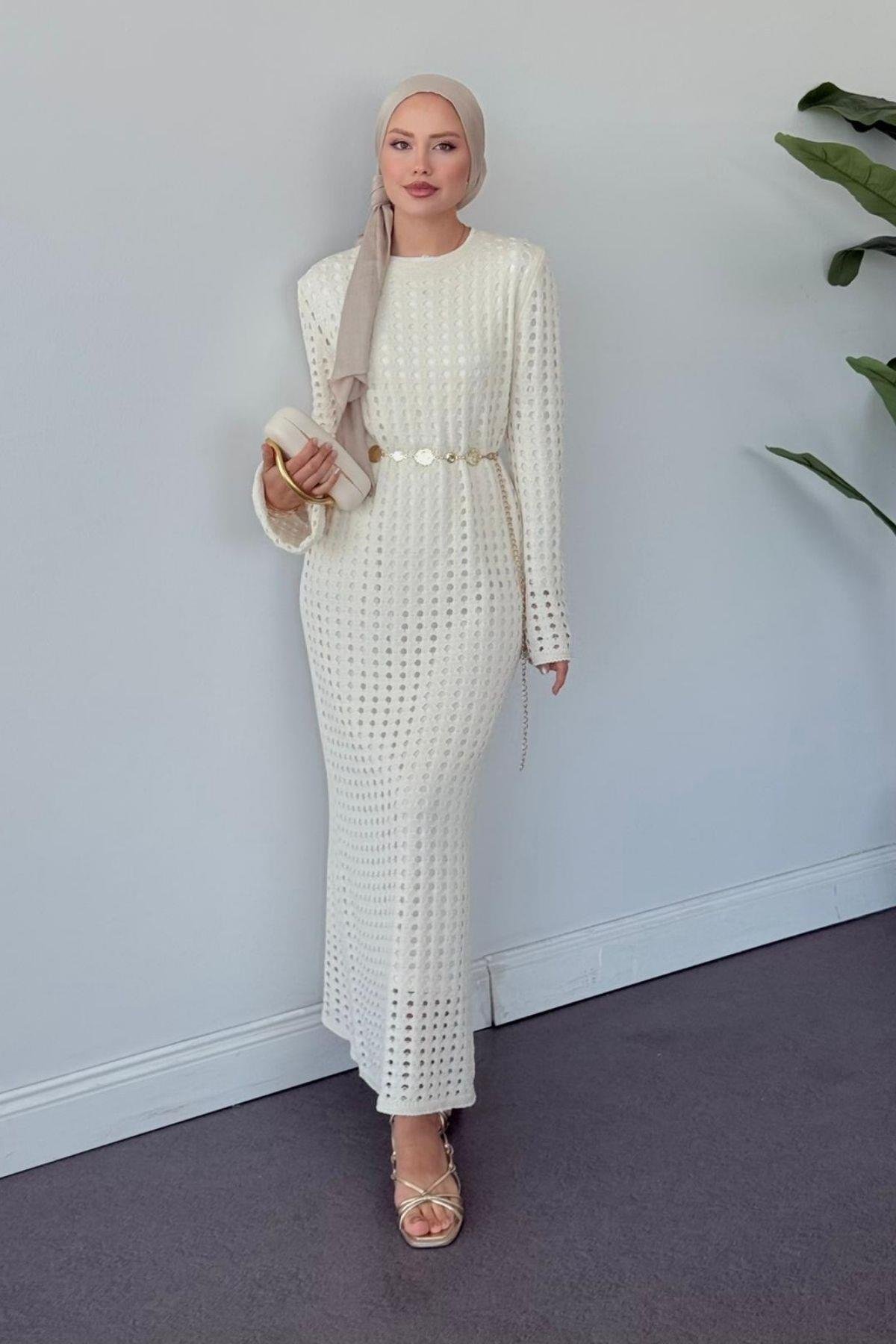 Palmiye Fileli Elbise Ekru, Fiyatları Palmiye Fileli Elbise Ekru- Haza Moda