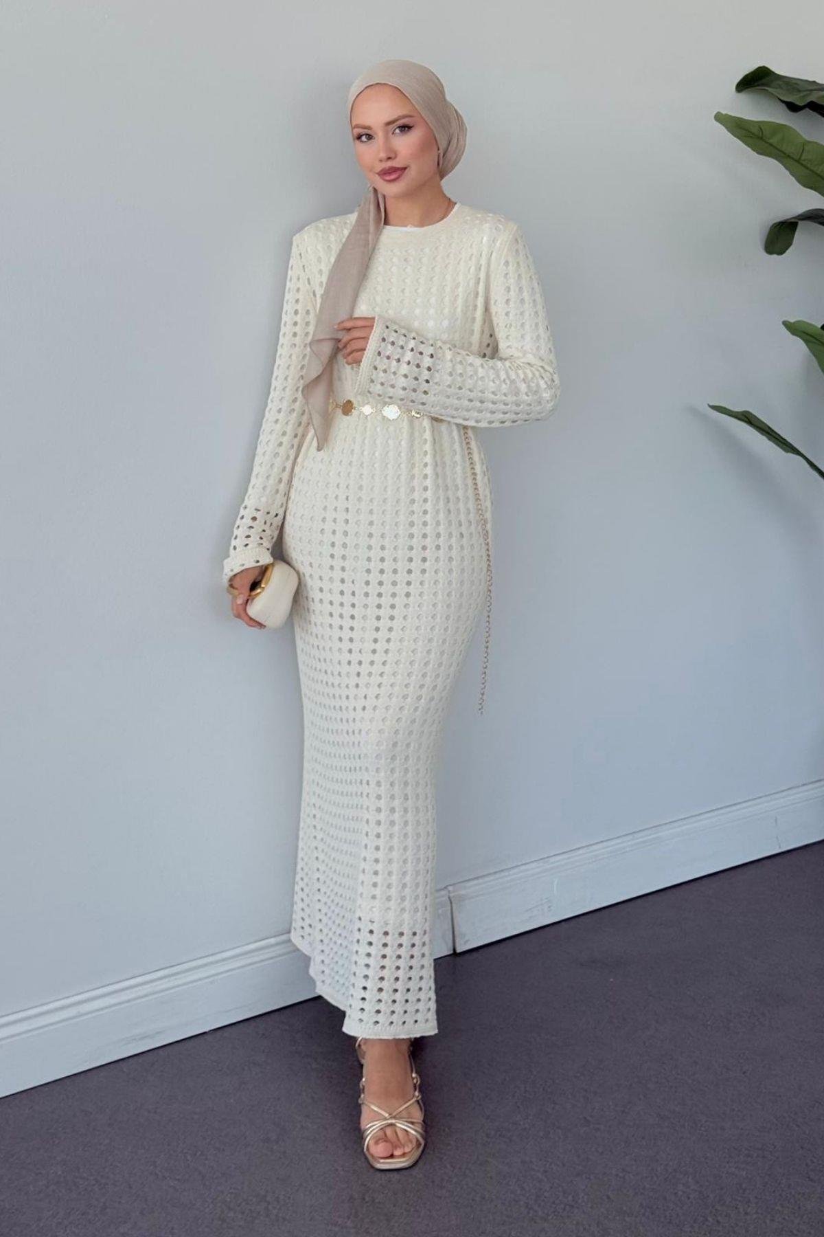 Palmiye Fileli Elbise Ekru, Fiyatları Palmiye Fileli Elbise Ekru- Haza Moda