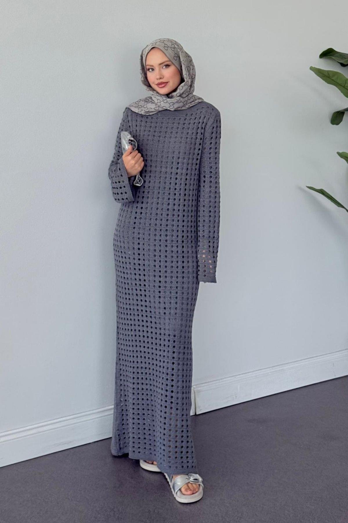 Palmiye Fileli Elbise Füme, Fiyatları Palmiye Fileli Elbise Füme - Haza Moda