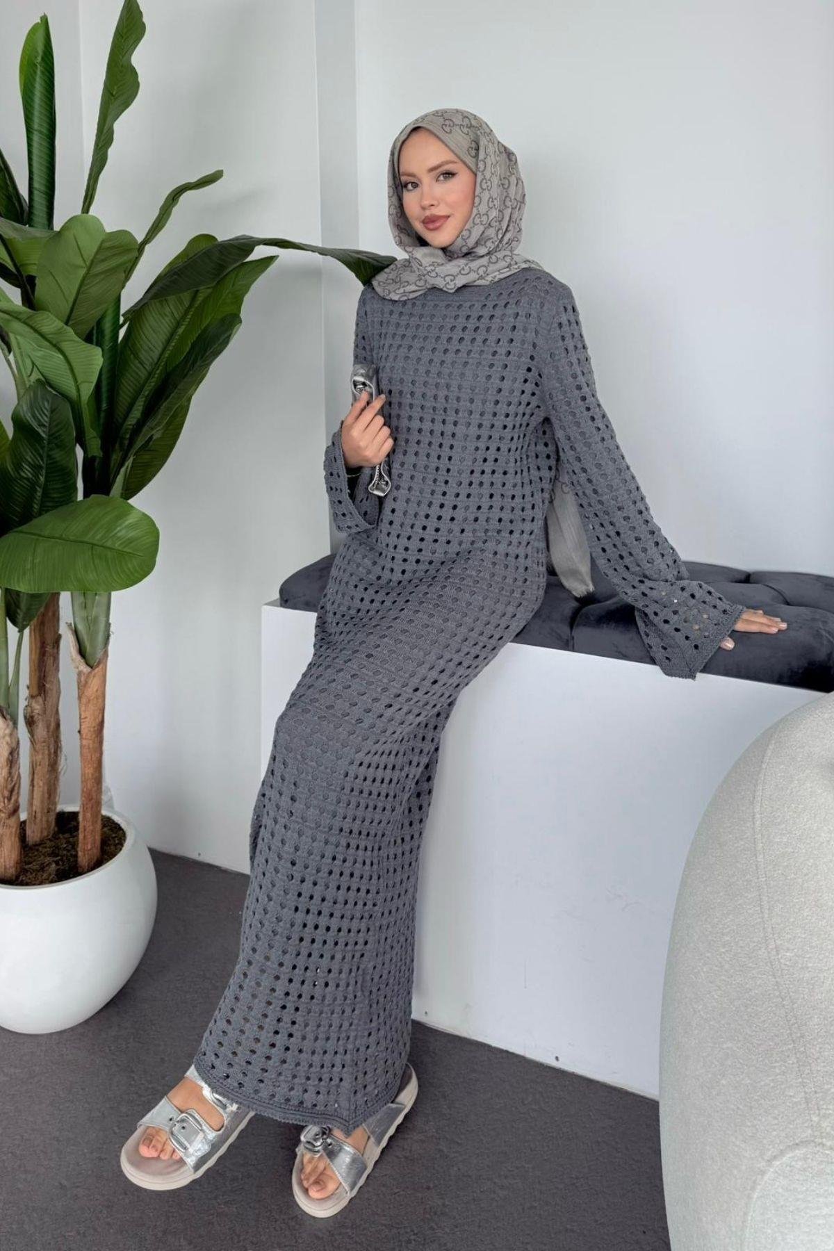 Palmiye Fileli Elbise Füme, Fiyatları Palmiye Fileli Elbise Füme - Haza Moda