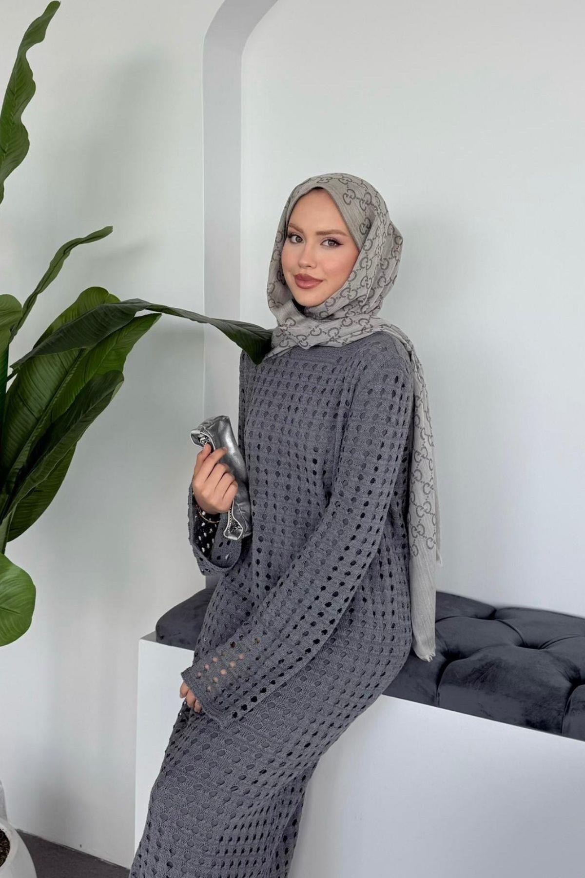 Palmiye Fileli Elbise Füme, Fiyatları Palmiye Fileli Elbise Füme - Haza Moda