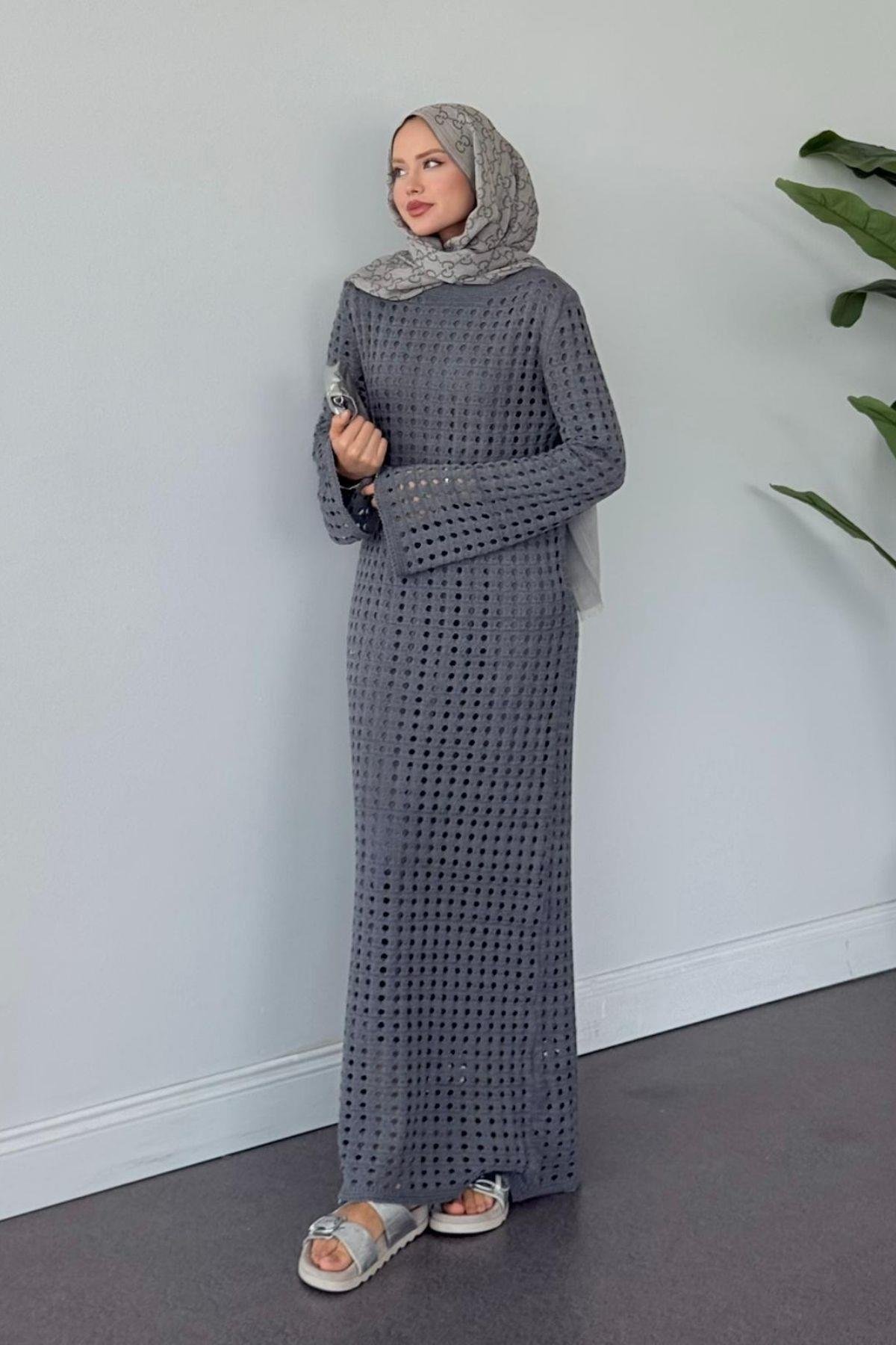 Palmiye Fileli Elbise Füme, Fiyatları Palmiye Fileli Elbise Füme - Haza Moda