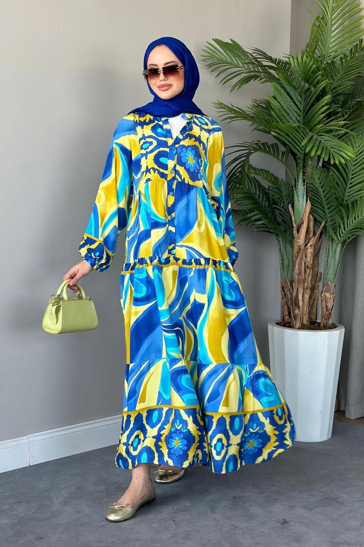 Pamuk Viskon Elbise Sarı, Fiyatları 