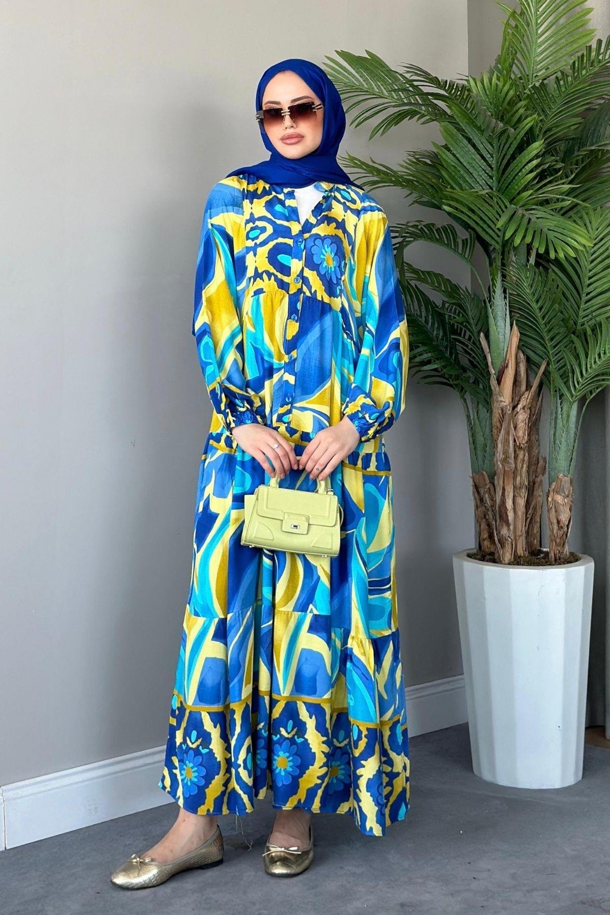 Pamuk Viskon Elbise Sarı, Fiyatları 