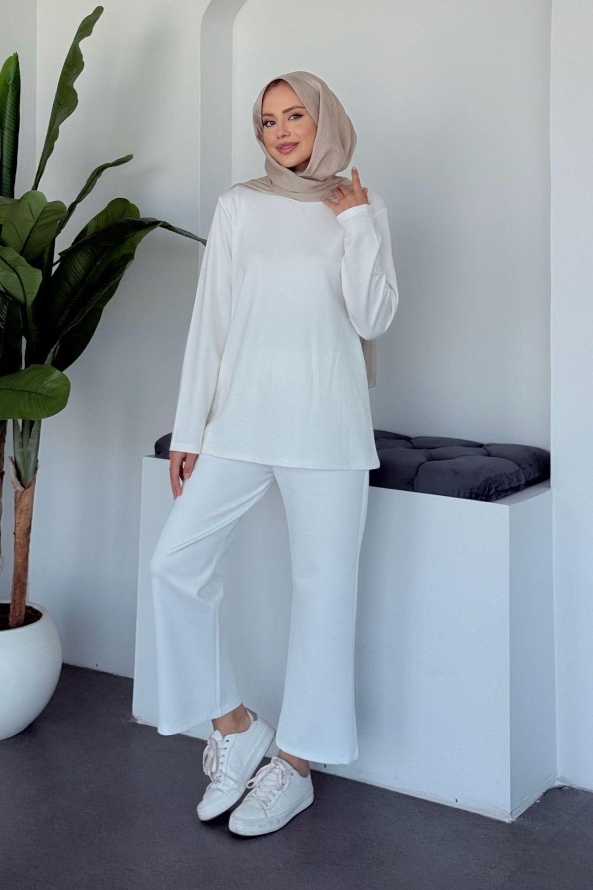 Pamuklu Uzun Kollu İçlik Beyaz, Fiyatları Pamuklu Uzun Kollu İçlik Beyaz-  Haza Moda 