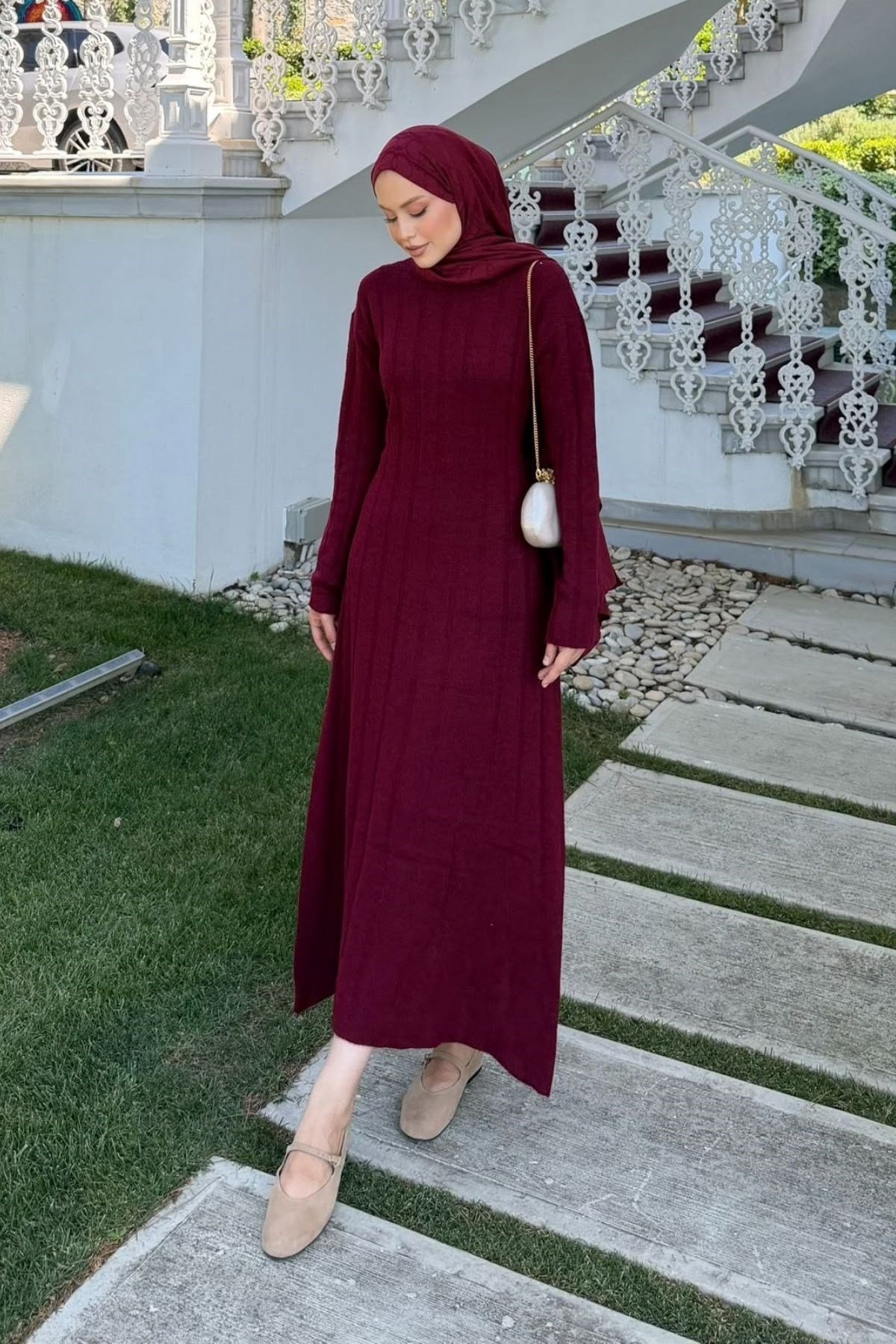 Panter Fitili Elbise Bordo, Fiyatları Panter Fitili Elbise Bordo| Haza Moda