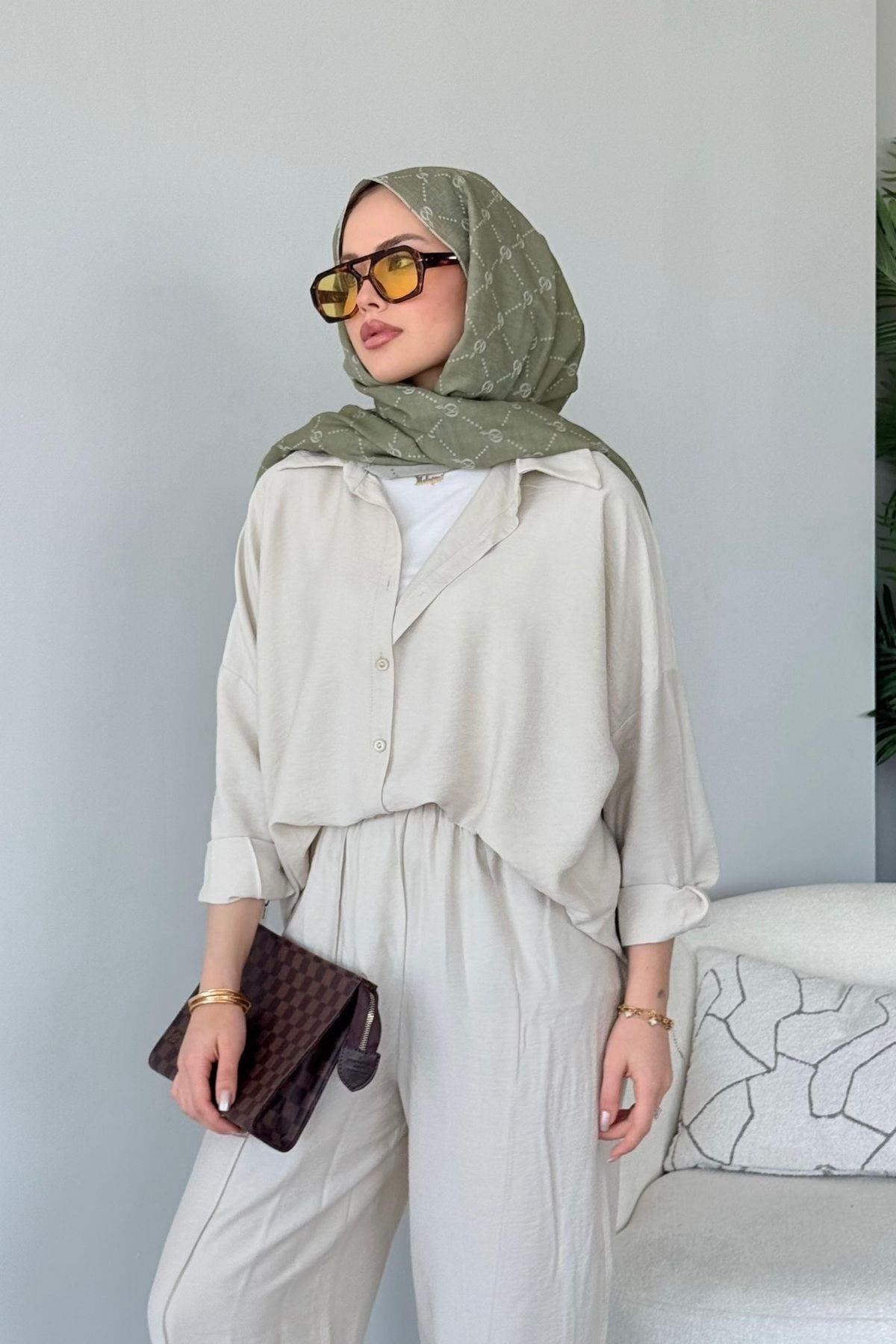 Pargalı Şalvar Takım Bej, Fiyatları Pargalı Şalvar Takım BejHaza Moda 