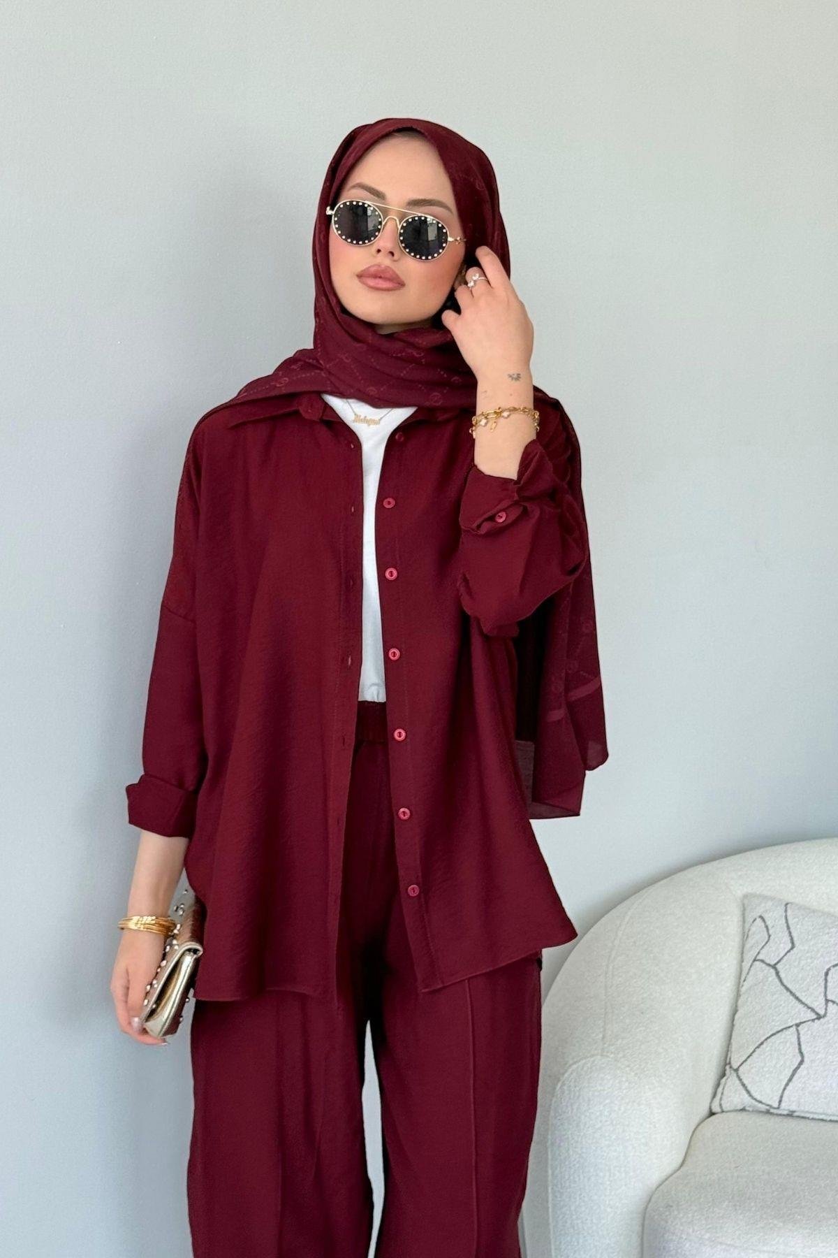 Pargalı Şalvar Takım Bordo, Fiyatları Pargalı Şalvar Takım Bordo Haza Moda 