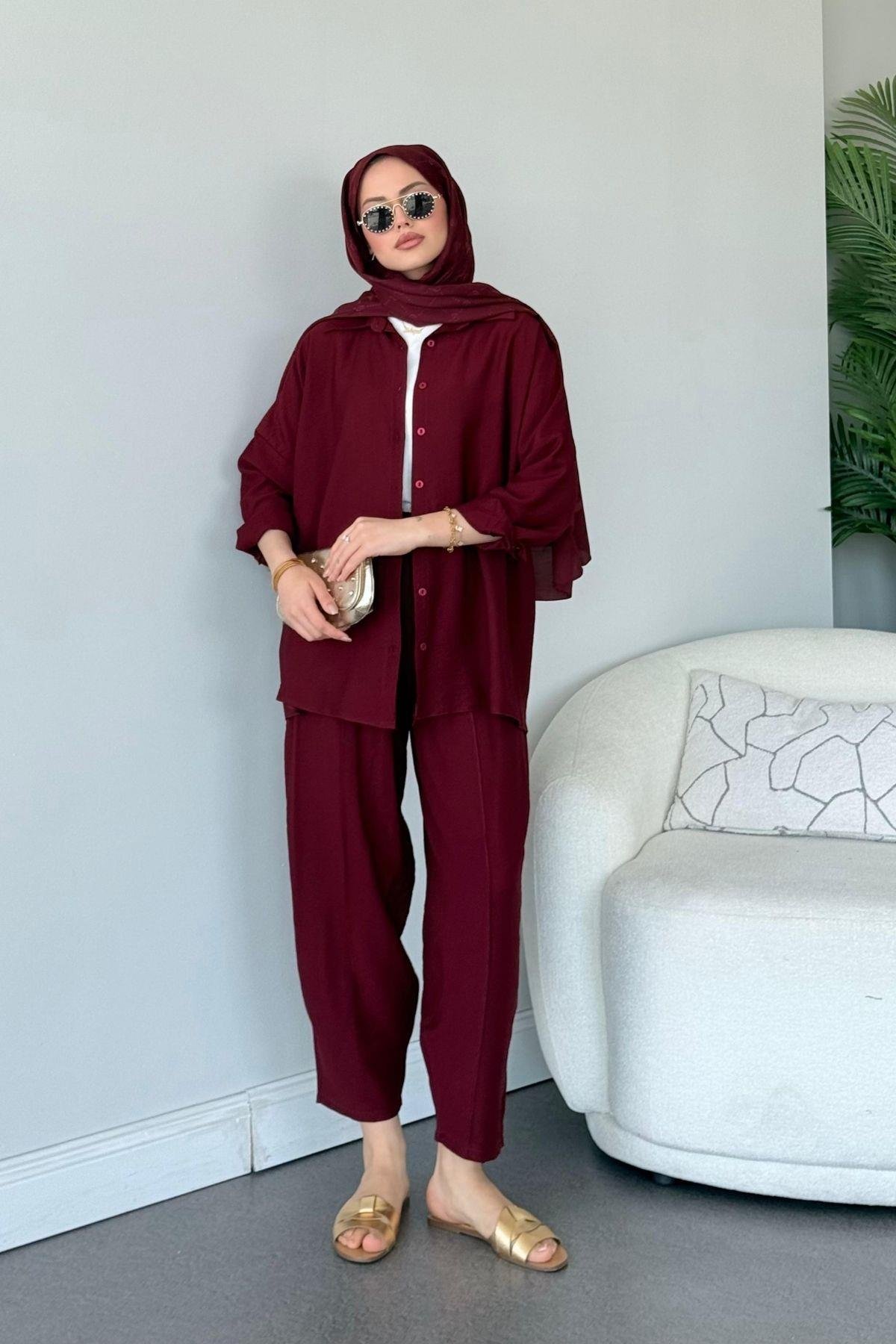 Pargalı Şalvar Takım Bordo, Fiyatları Pargalı Şalvar Takım Bordo Haza Moda 