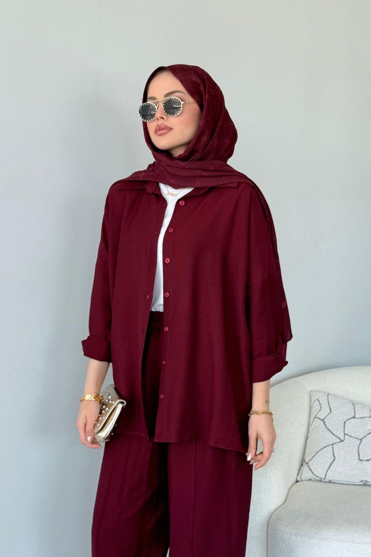 Pargalı Şalvar Takım Bordo, Fiyatları Pargalı Şalvar Takım Bordo Haza Moda 