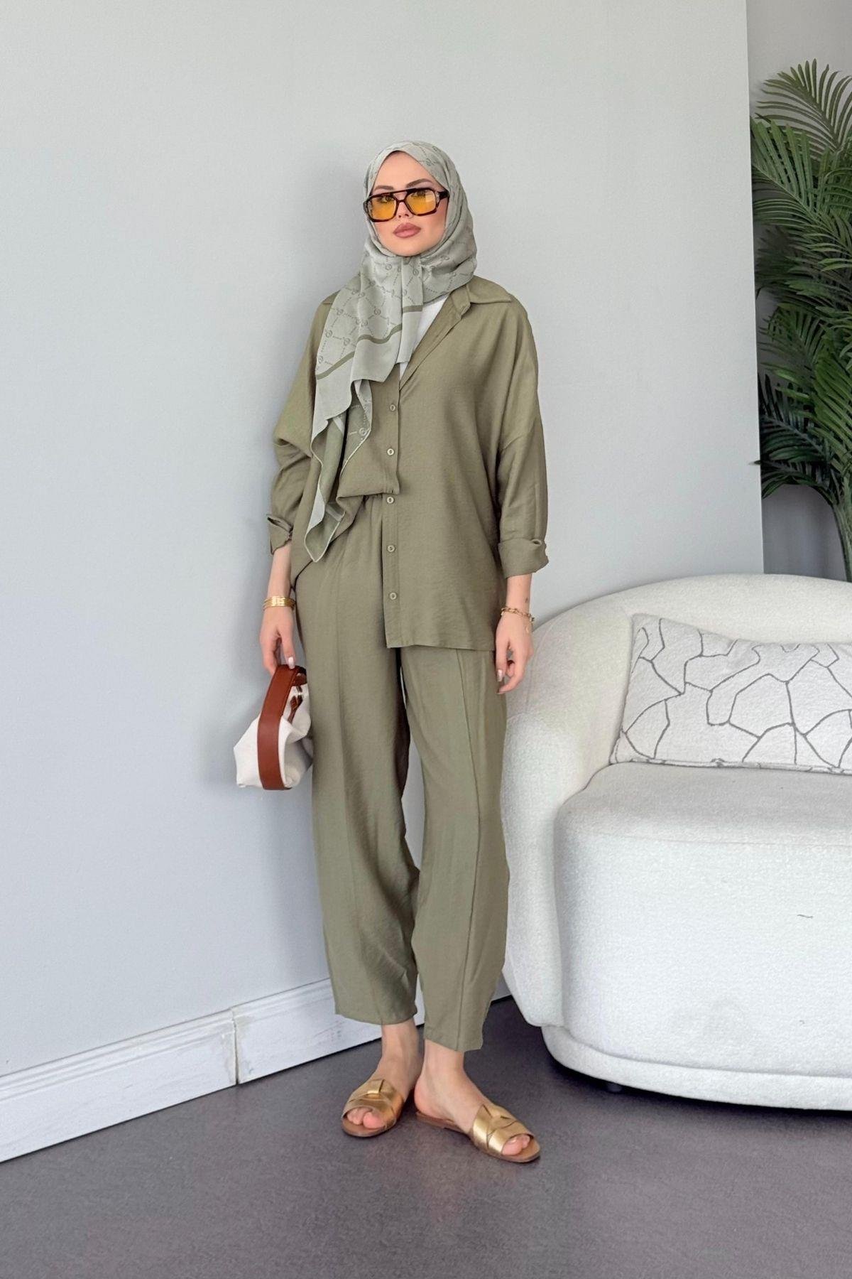 Pargalı Şalvar Takım Haki, Fiyatları Pargalı Şalvar Takım Haki Haza Moda 