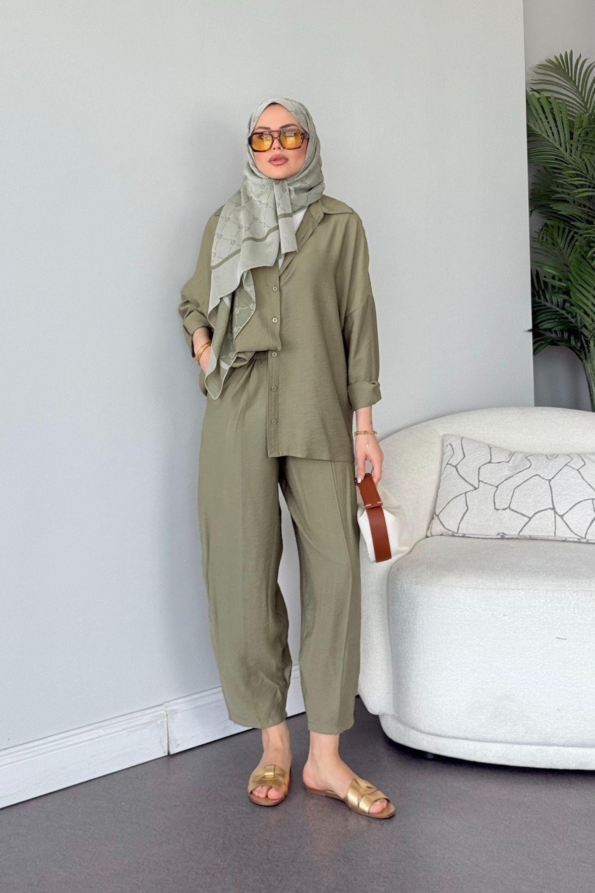 Pargalı Şalvar Takım Haki, Fiyatları Pargalı Şalvar Takım Haki Haza Moda 