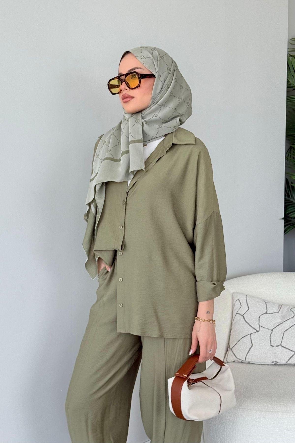 Pargalı Şalvar Takım Haki, Fiyatları Pargalı Şalvar Takım Haki Haza Moda 