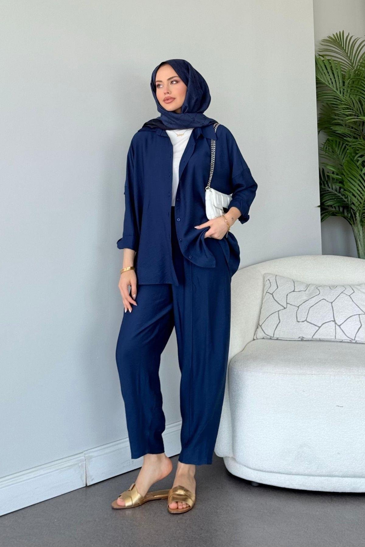 Pargalı Şalvar Takım Lacivert, Fiyatları Pargalı Şalvar Takım Lacivert Haza Moda 