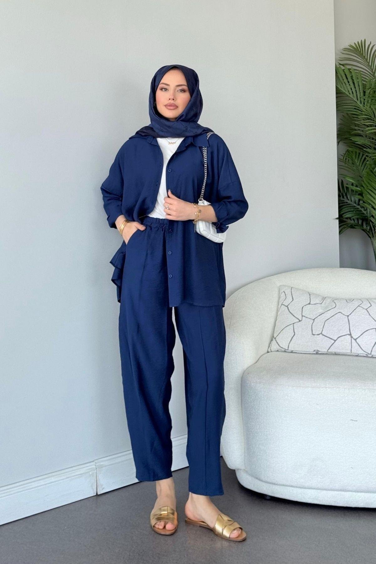 Pargalı Şalvar Takım Lacivert, Fiyatları Pargalı Şalvar Takım Lacivert Haza Moda 