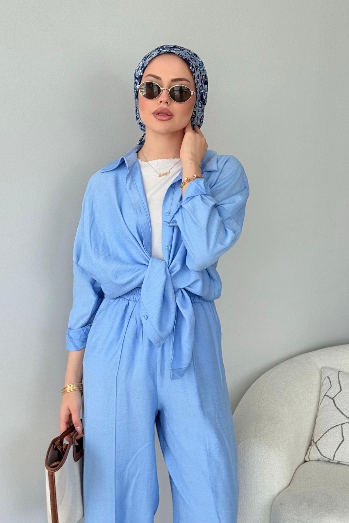 Pargalı Şalvar Takım Mavi, Fiyatları Pargalı Şalvar Takım Mavi Haza Moda 
