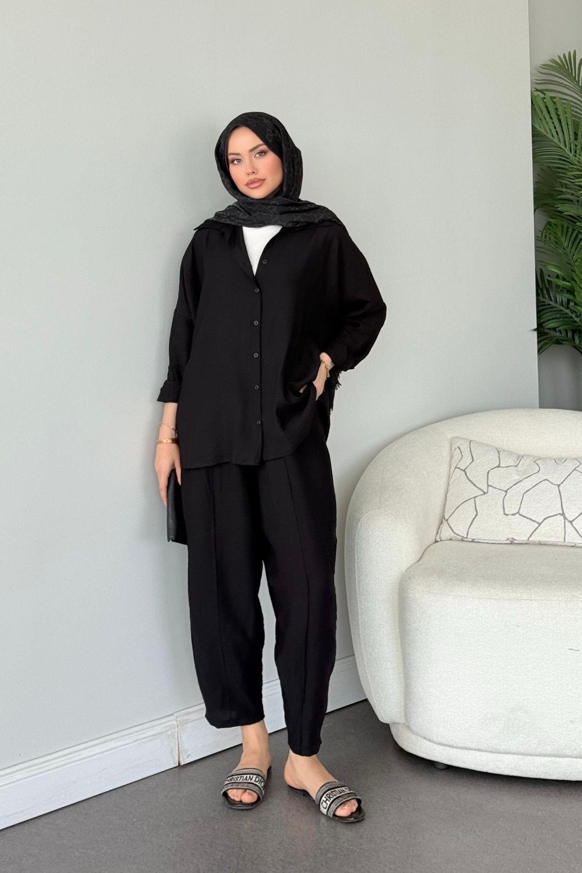 Pargalı Şalvar Takım Siyah, Fiyatları Pargalı Şalvar Takım Siyah Haza Moda 