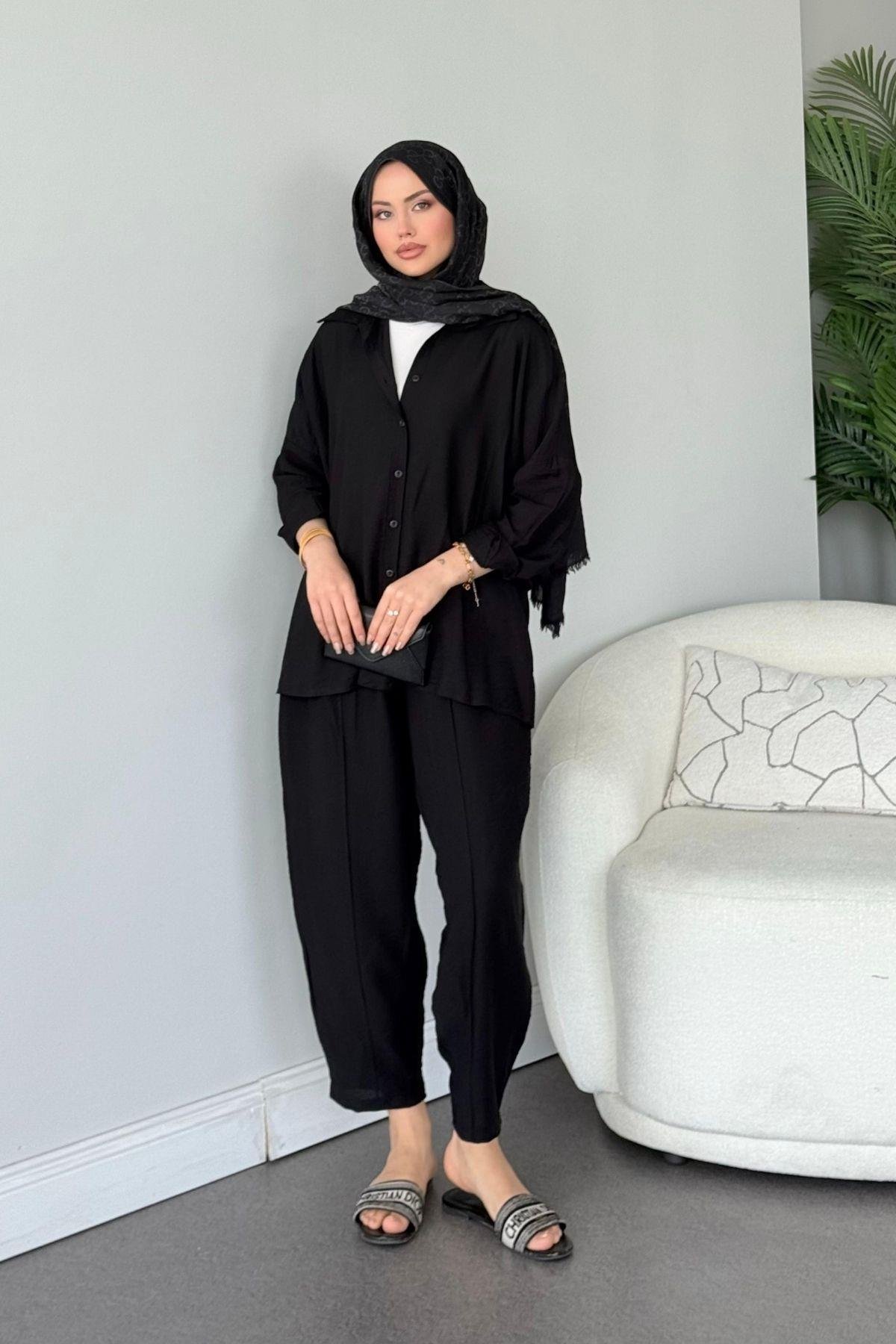 Pargalı Şalvar Takım Siyah, Fiyatları Pargalı Şalvar Takım Siyah Haza Moda 