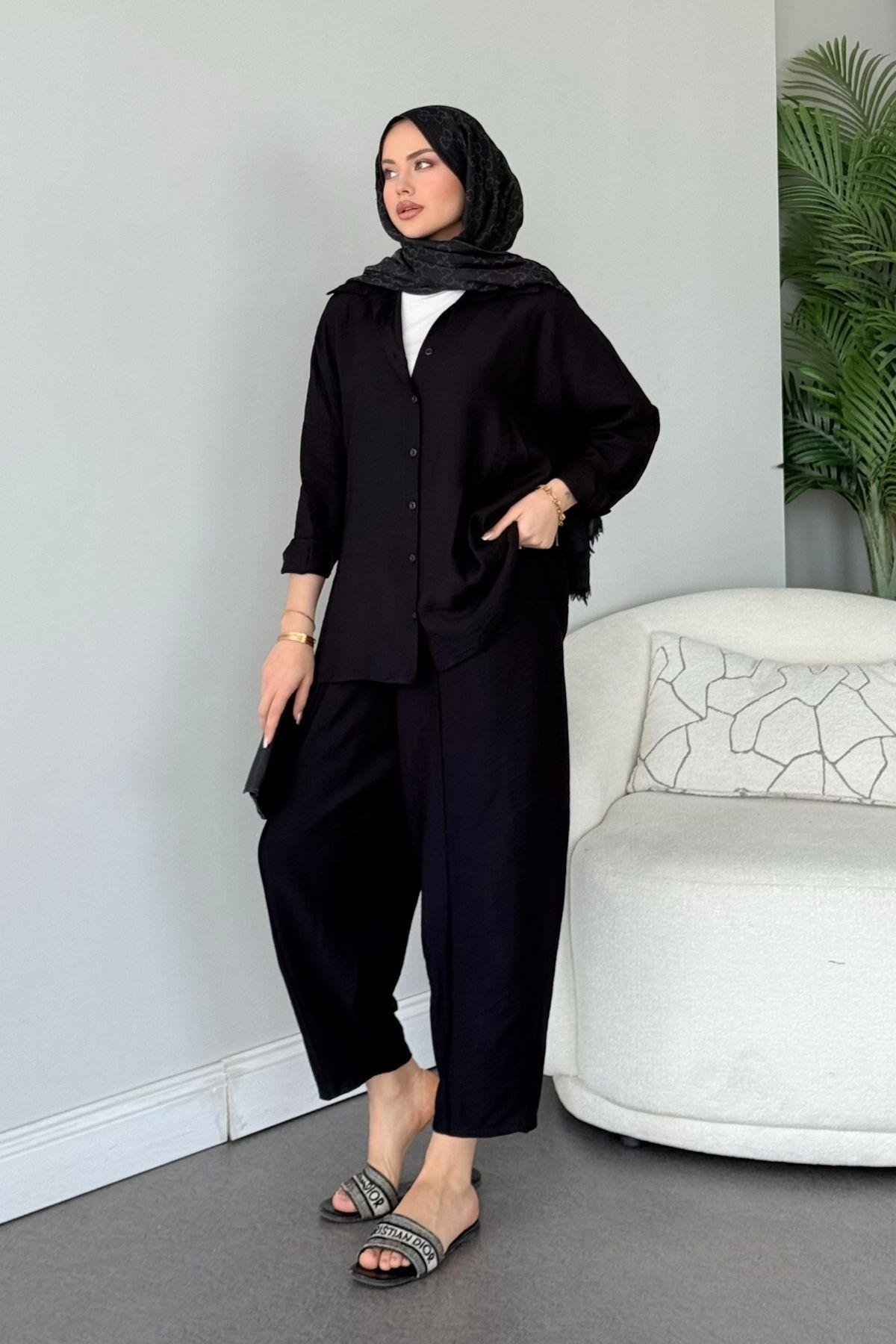 Pargalı Şalvar Takım Siyah, Fiyatları Pargalı Şalvar Takım Siyah Haza Moda 