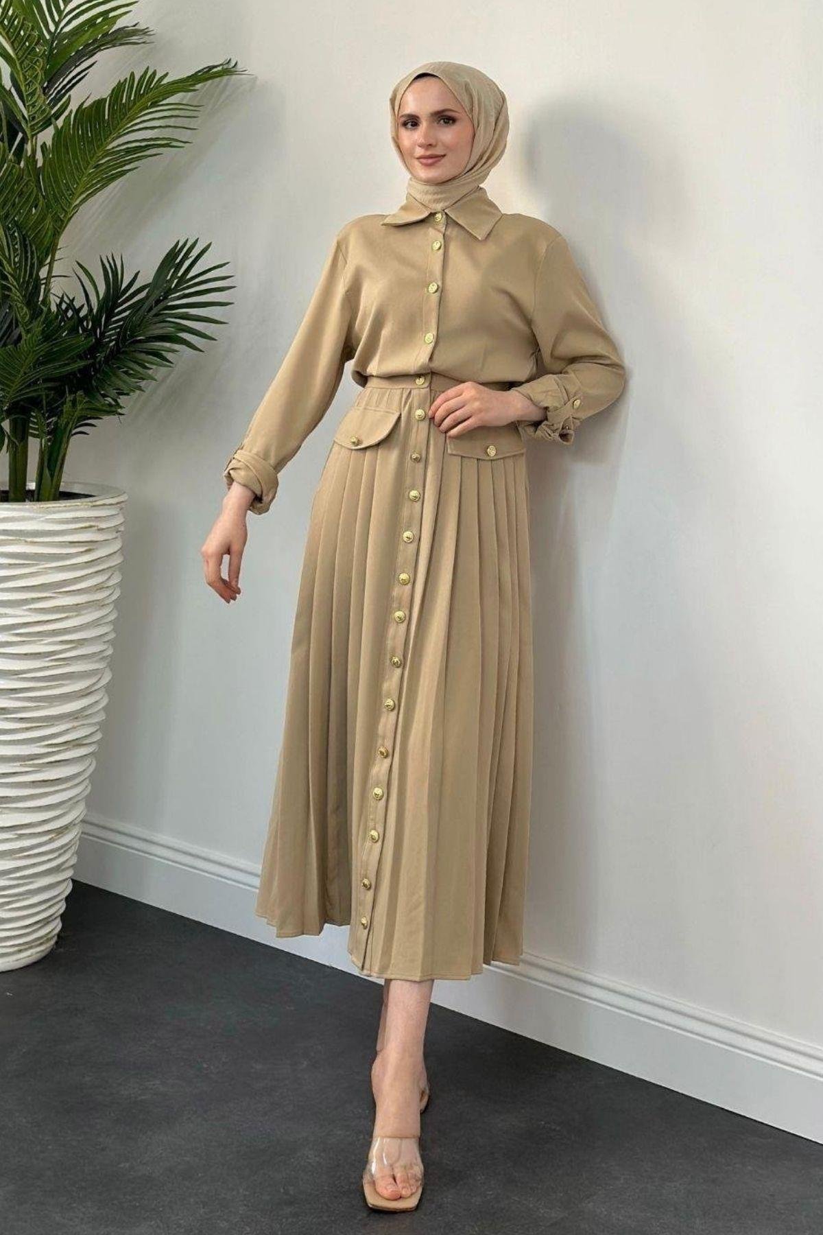 Paris Elbise Camel, Fiyatları Haza Moda | Tesettür Giyim | Paris Elbise Camel